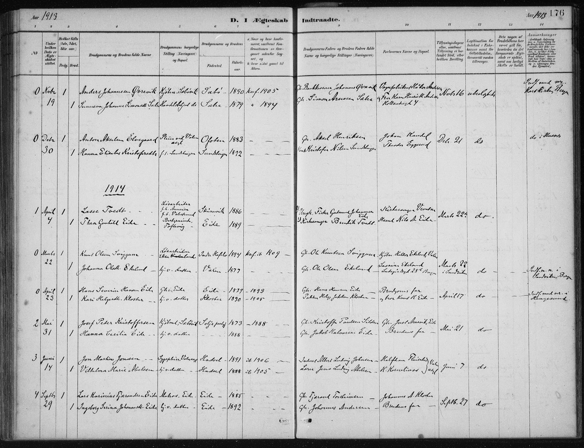 Fjelberg sokneprestembete, AV/SAB-A-75201/H/Haa: Parish register (official) no. C  1, 1879-1918, p. 176