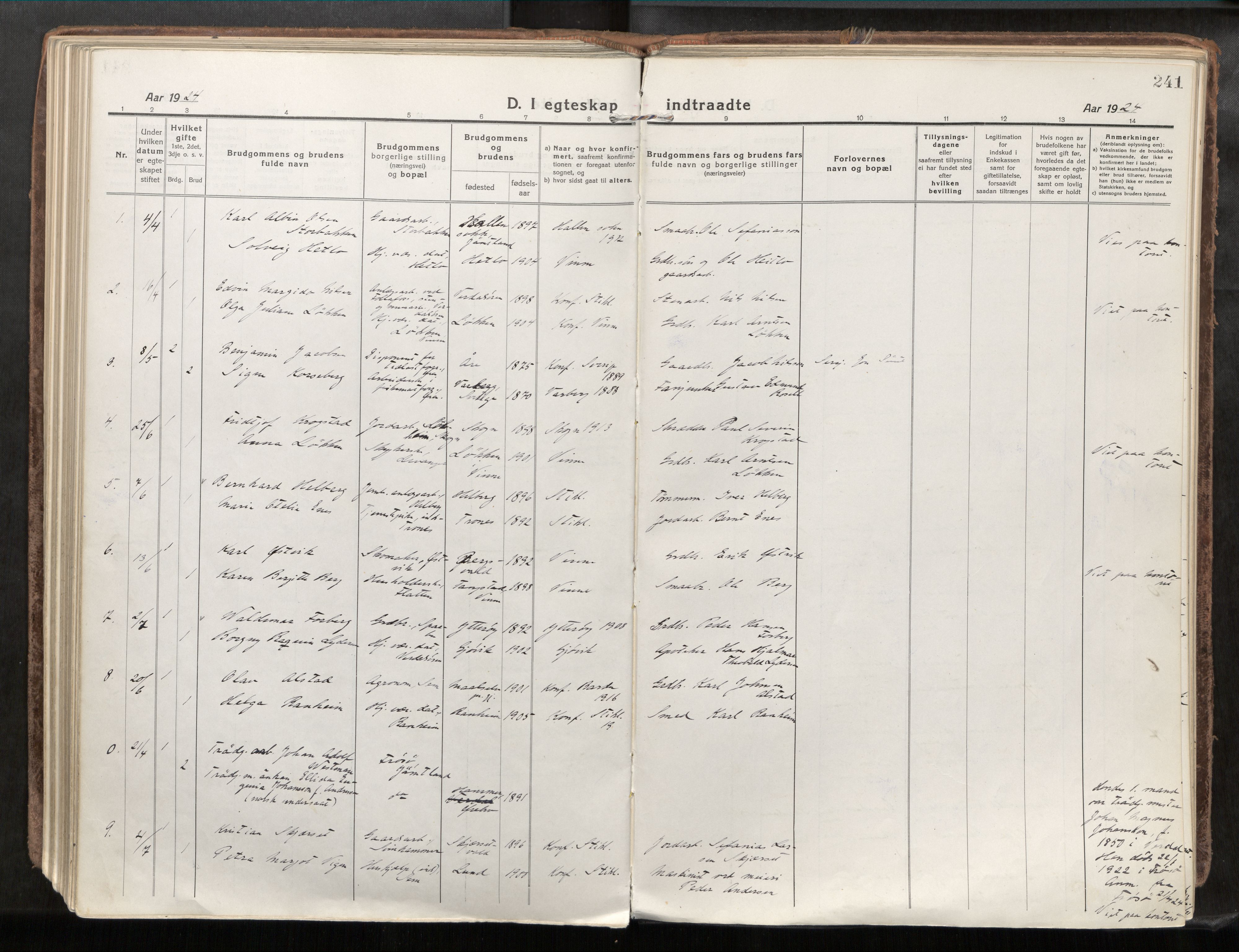 Verdal sokneprestkontor, AV/SAT-A-1156/2/H/Haa/L0001: Parish register (official) no. 1, 1917-1932, p. 241