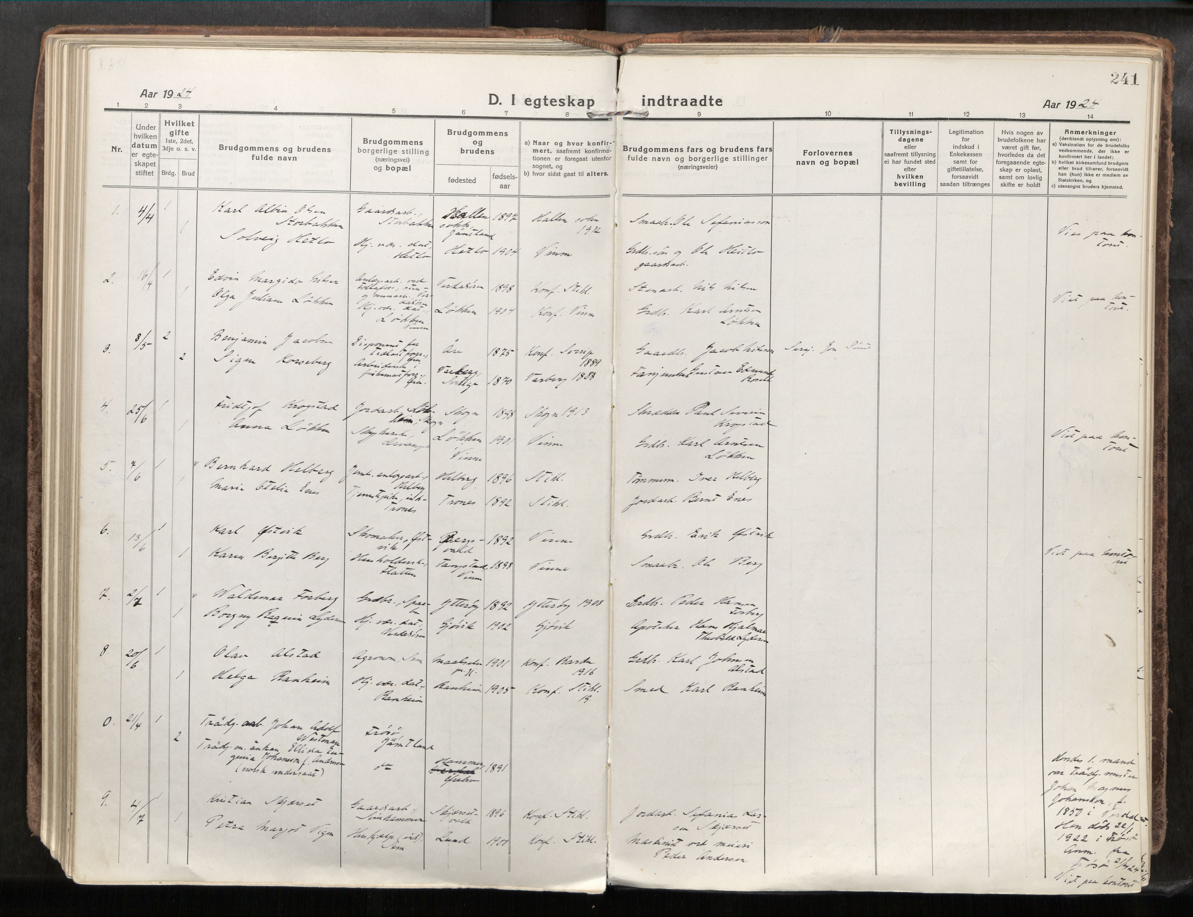 Verdal sokneprestkontor, SAT/A-1156/2/H/Haa/L0001: Parish register (official) no. 1, 1917-1932, p. 241