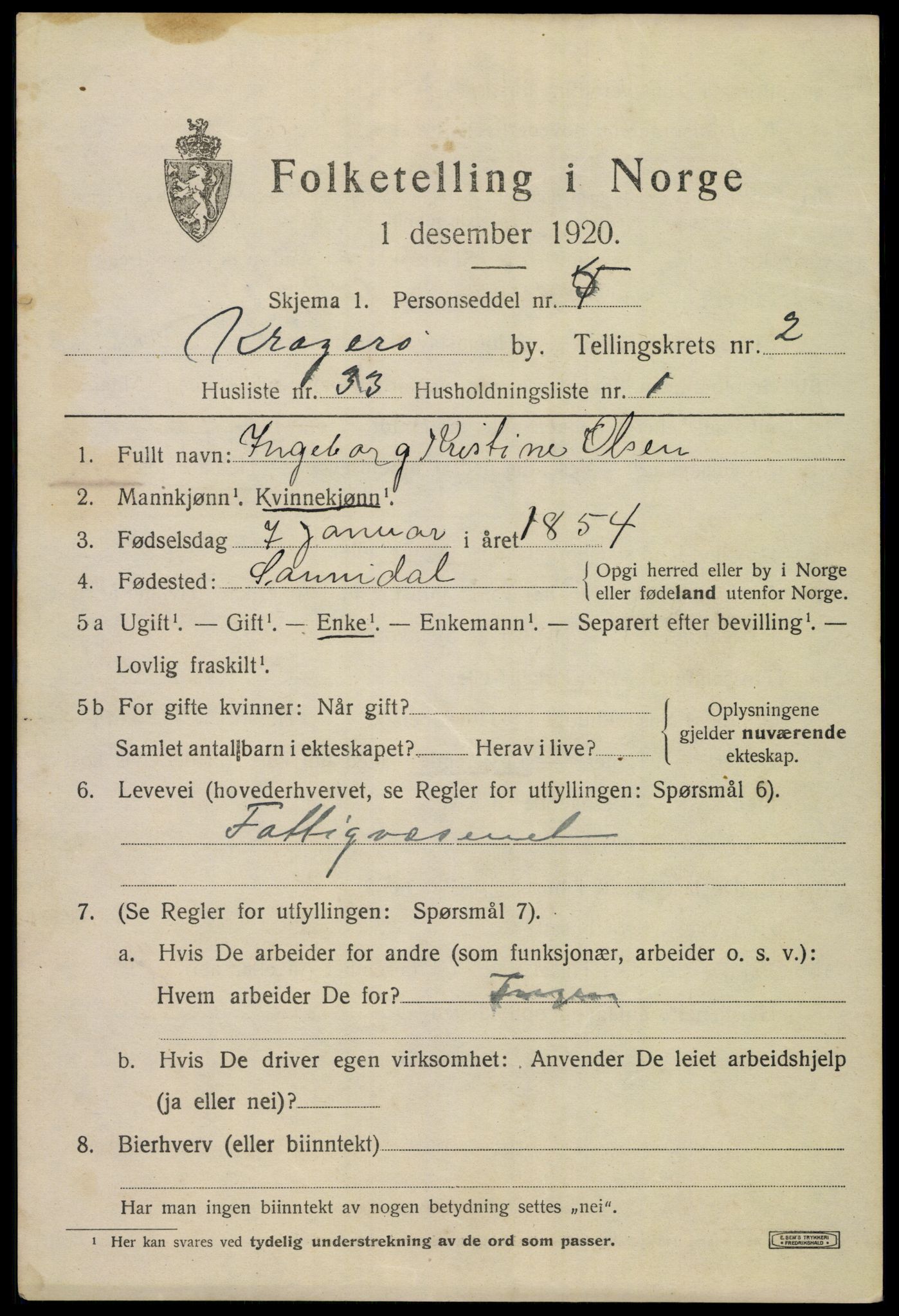 SAKO, 1920 census for Kragerø, 1920, p. 5753