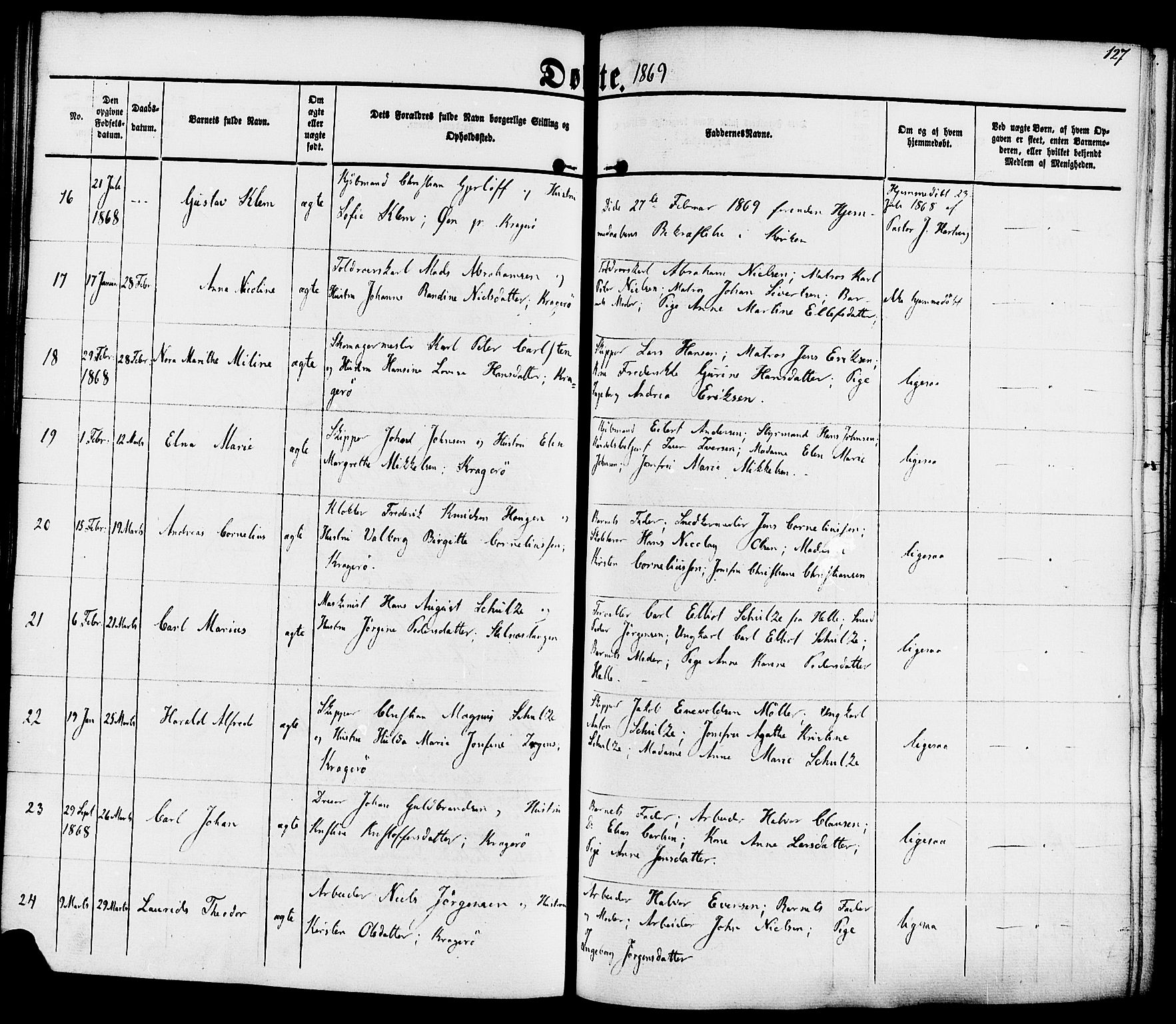 Kragerø kirkebøker, AV/SAKO-A-278/F/Fa/L0007: Parish register (official) no. 7, 1861-1875, p. 127