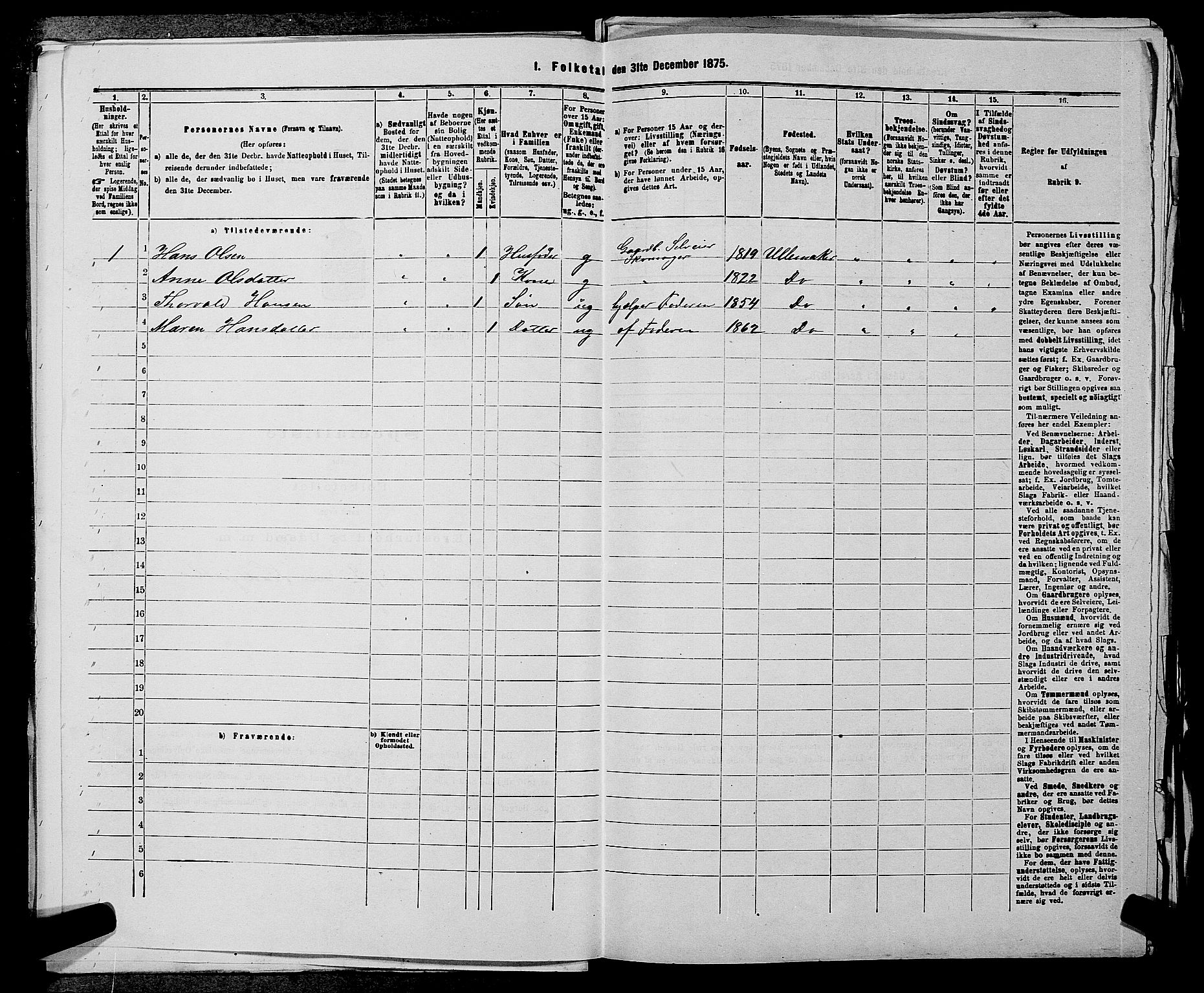 RA, 1875 census for 0235P Ullensaker, 1875, p. 494