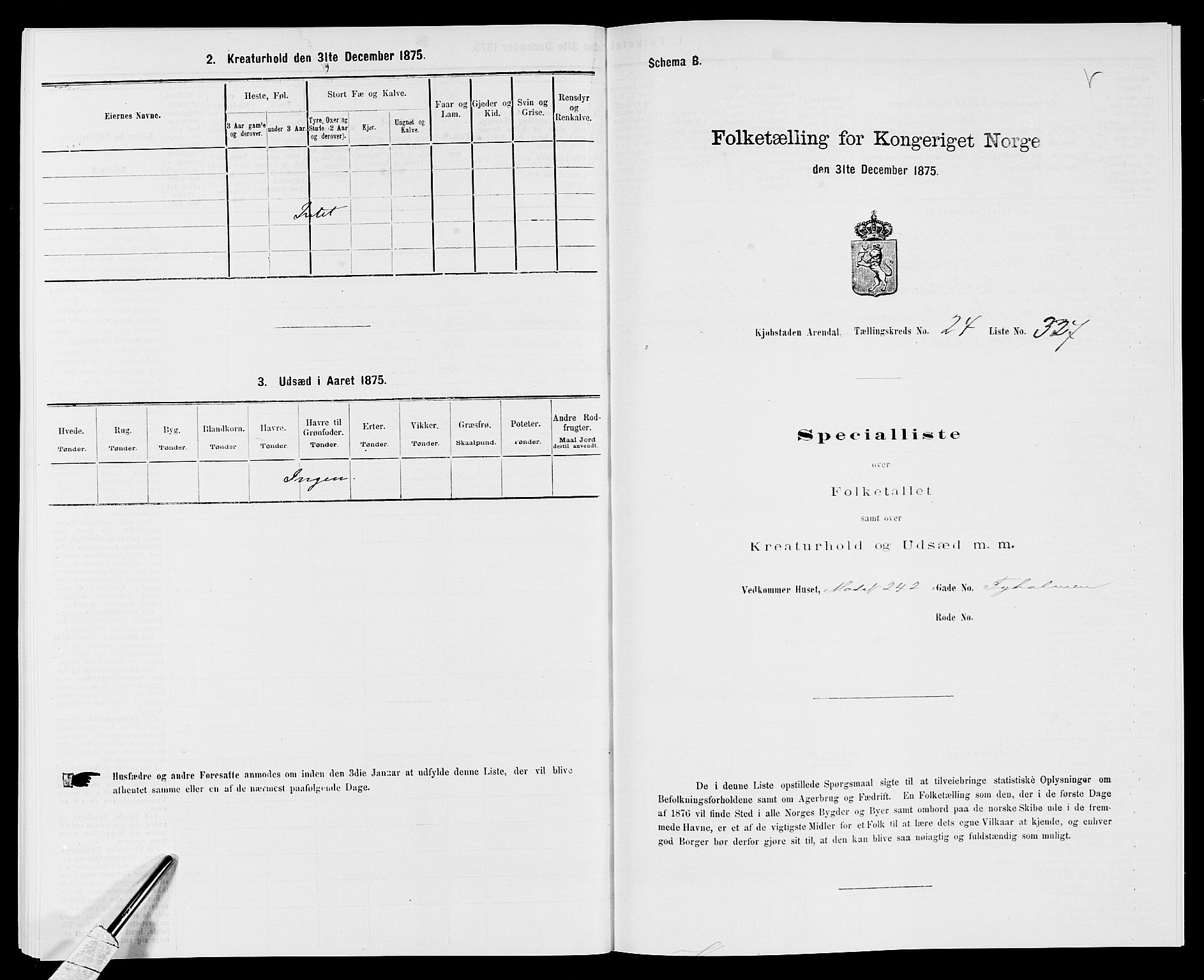 SAK, 1875 census for 0903P Arendal, 1875, p. 758