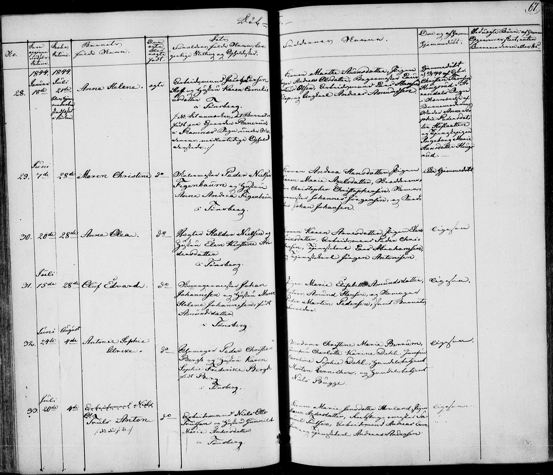 Tønsberg kirkebøker, AV/SAKO-A-330/F/Fa/L0006: Parish register (official) no. I 6, 1836-1844, p. 67