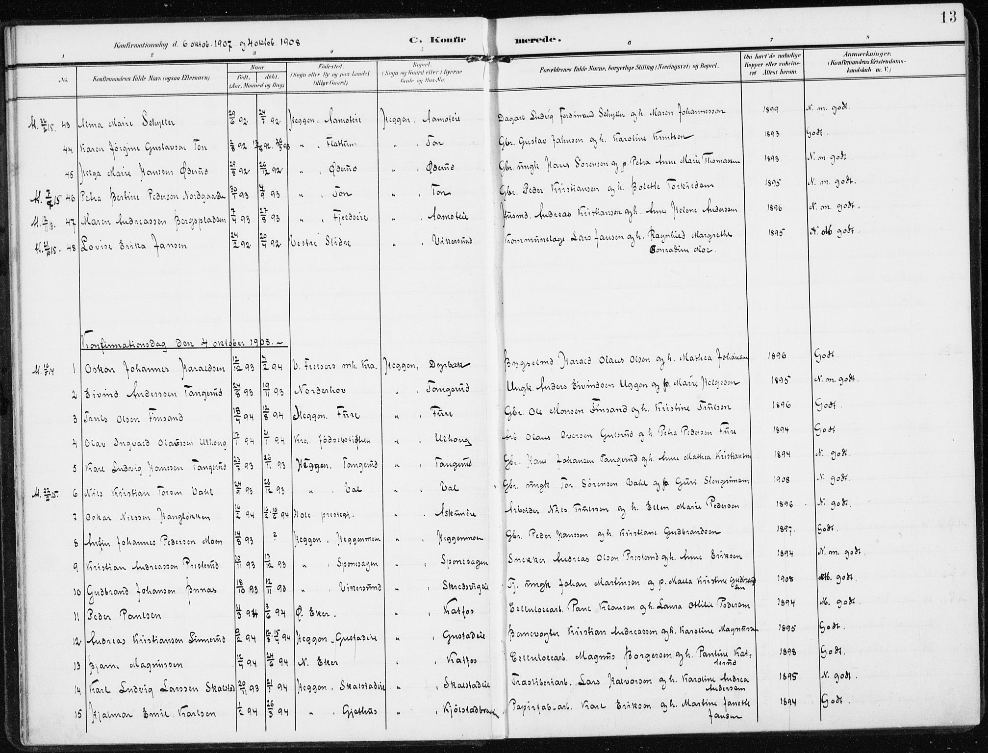 Modum kirkebøker, SAKO/A-234/F/Fa/L0014b: Parish register (official) no. 14B, 1906-1917, p. 13