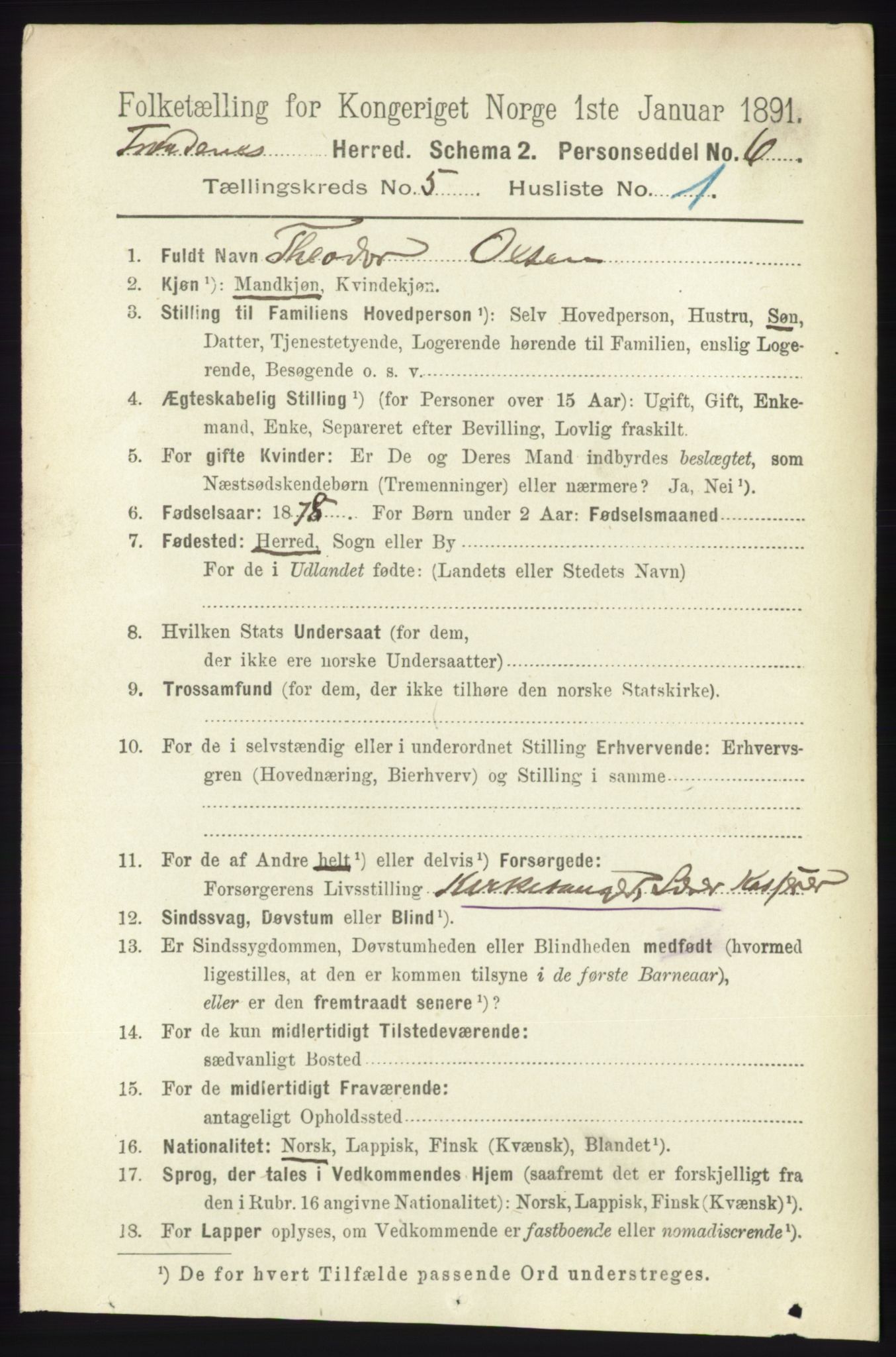 RA, 1891 census for 1914 Trondenes, 1891, p. 2828