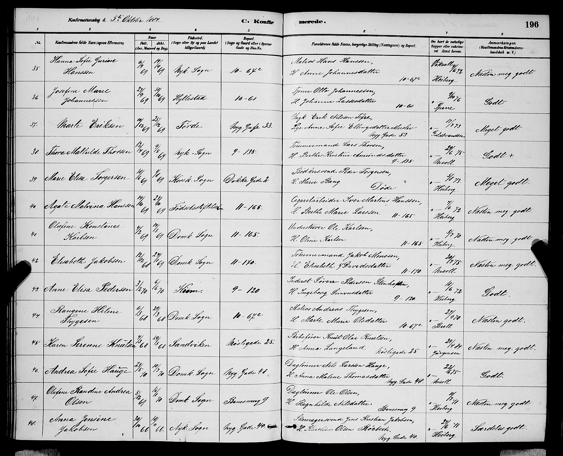 Domkirken sokneprestembete, AV/SAB-A-74801/H/Hab/L0024: Parish register (copy) no. C 4, 1880-1899, p. 196