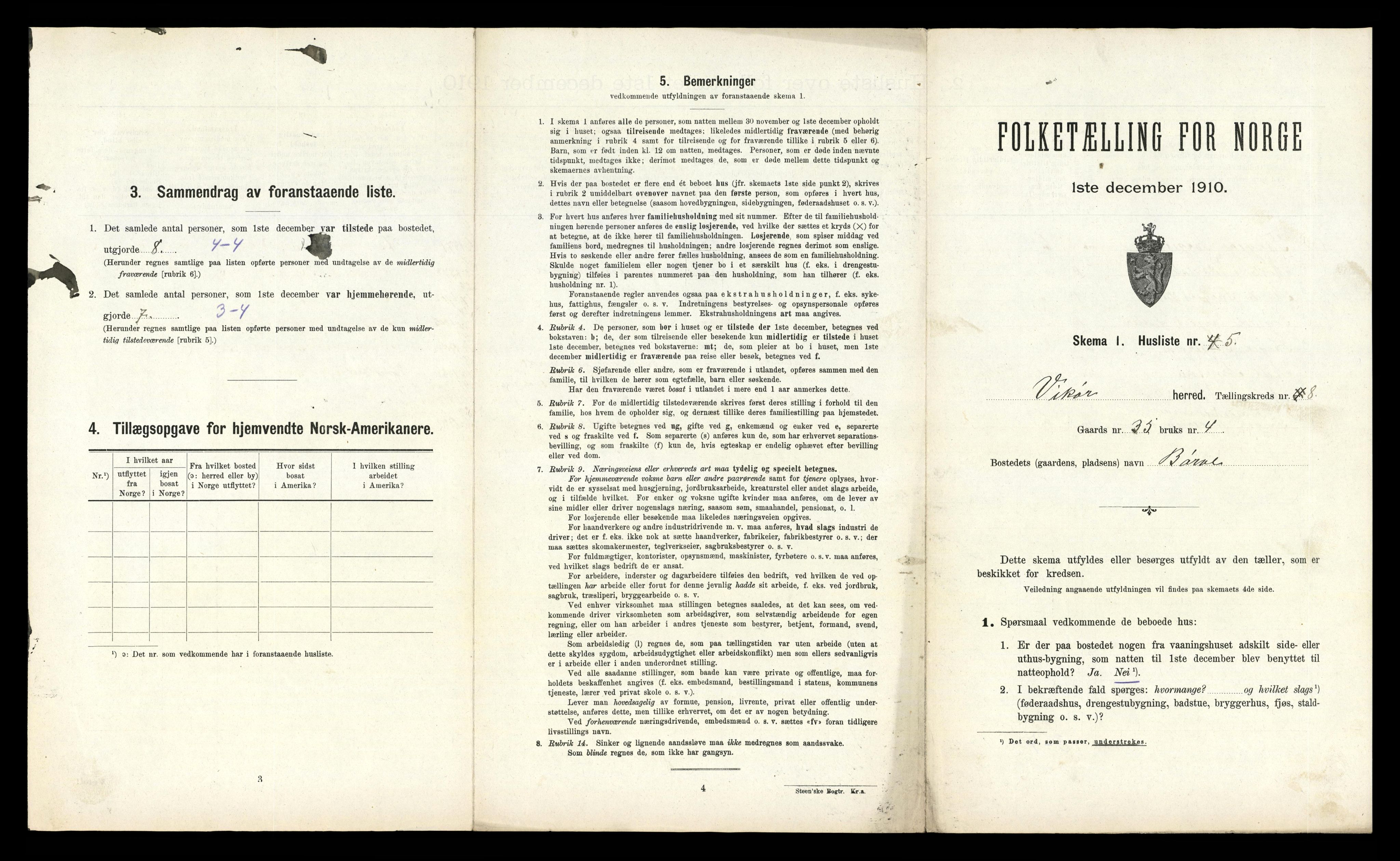 RA, 1910 census for Kvam, 1910, p. 637