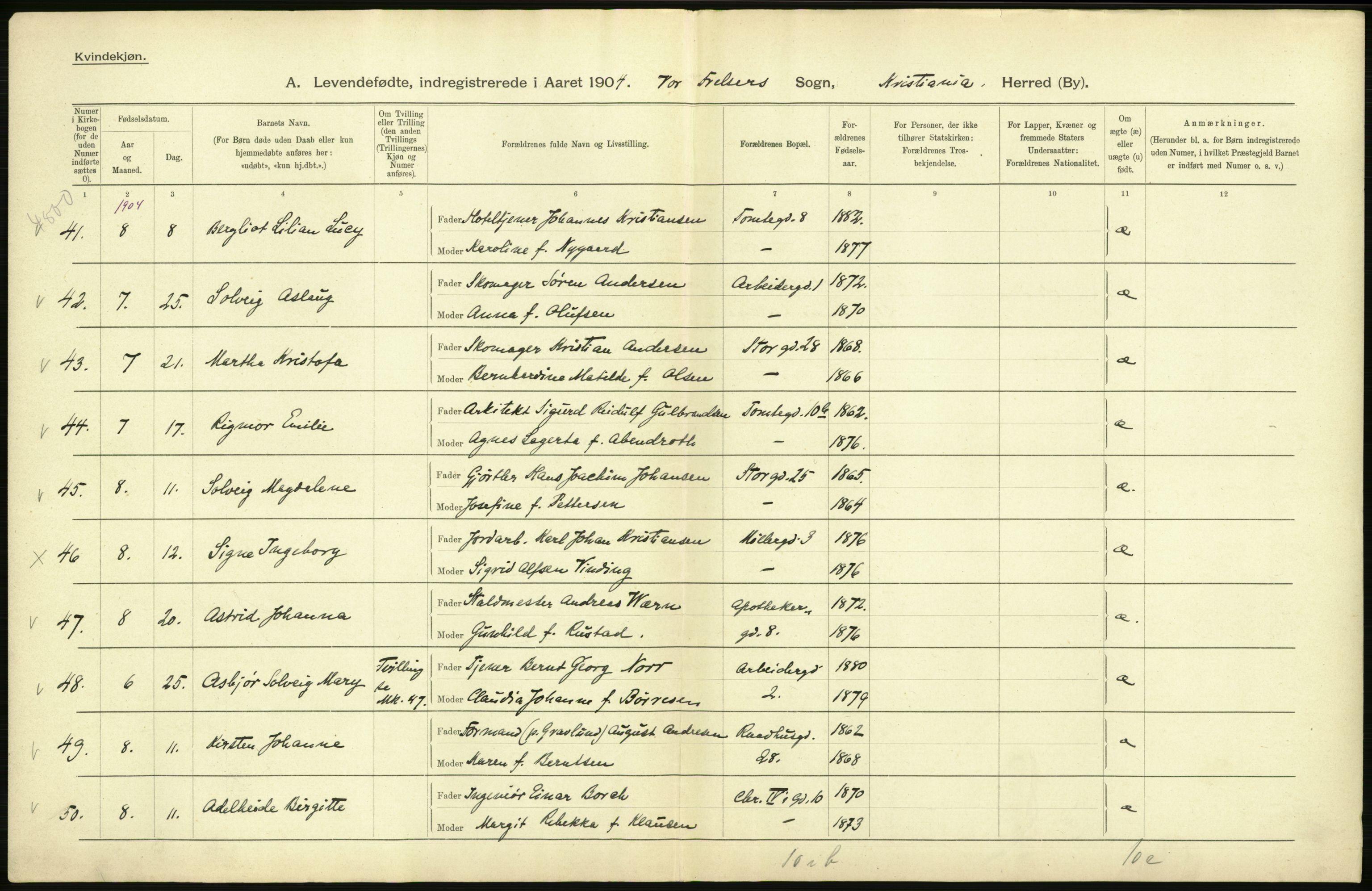 Statistisk sentralbyrå, Sosiodemografiske emner, Befolkning, AV/RA-S-2228/D/Df/Dfa/Dfab/L0003: Kristiania: Fødte, 1904, p. 224