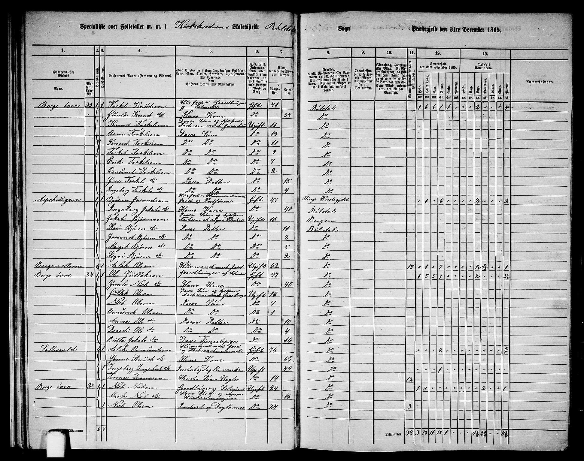 RA, 1865 census for Suldal, 1865, p. 148