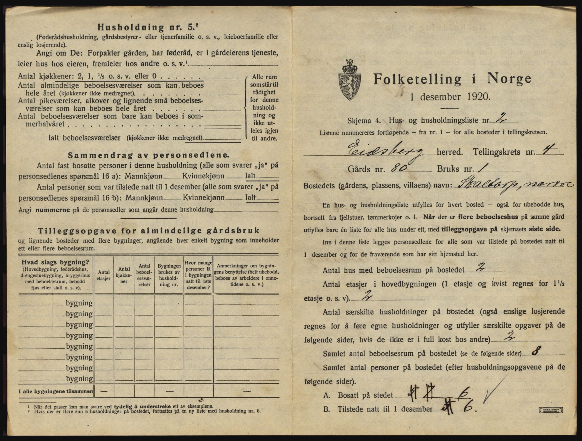 SAO, 1920 census for Eidsberg, 1920, p. 661