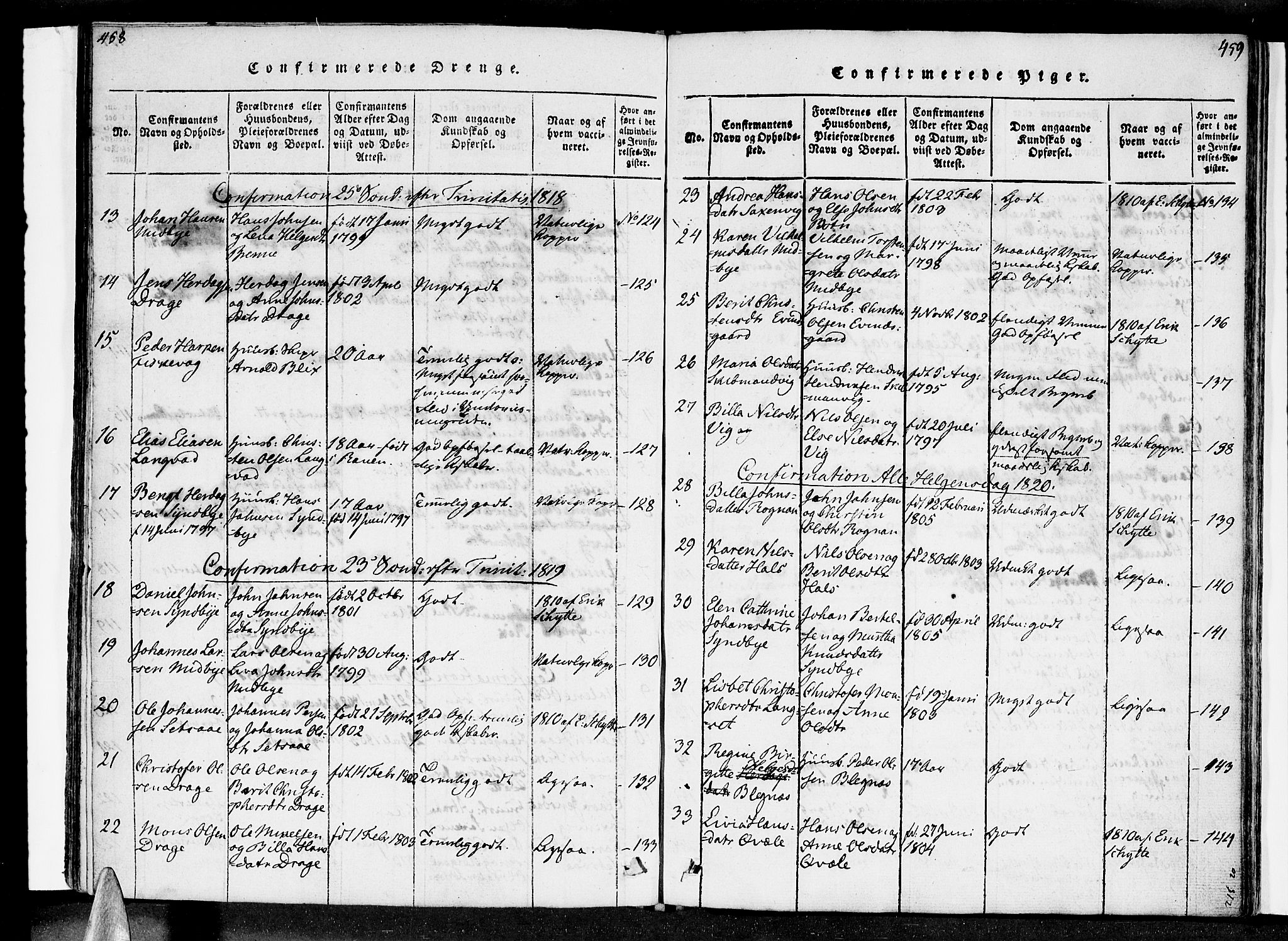 Ministerialprotokoller, klokkerbøker og fødselsregistre - Nordland, SAT/A-1459/847/L0665: Parish register (official) no. 847A05, 1818-1841, p. 458-459