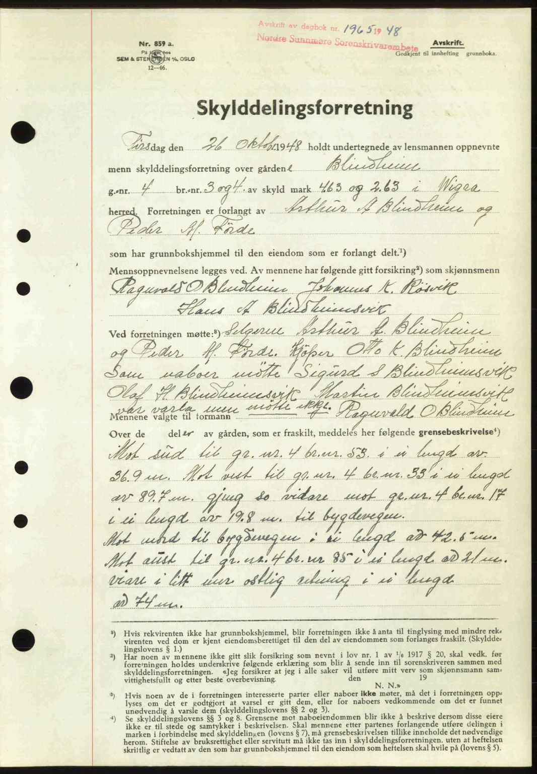 Nordre Sunnmøre sorenskriveri, AV/SAT-A-0006/1/2/2C/2Ca: Mortgage book no. A29, 1948-1949, Diary no: : 1965/1948