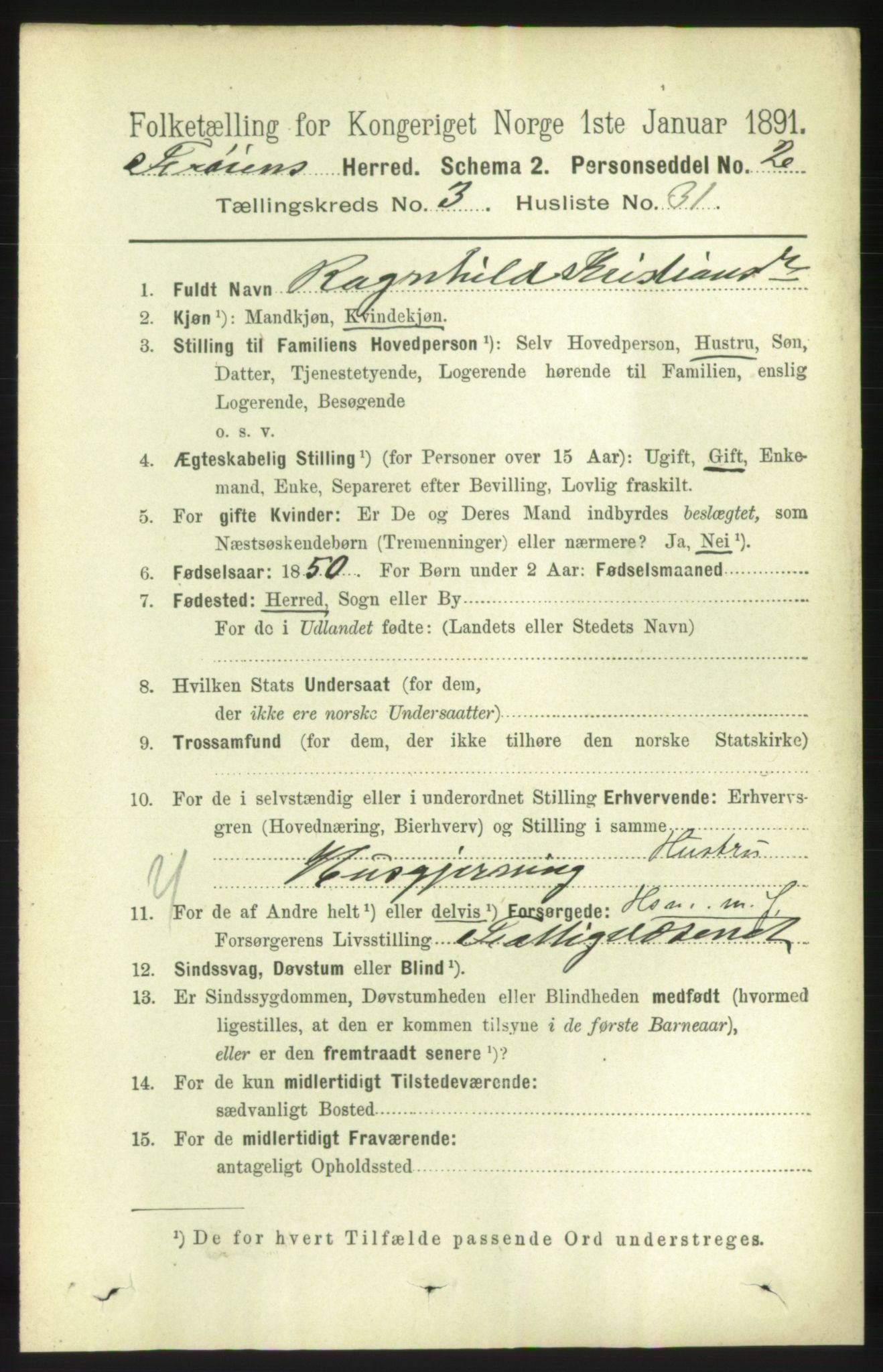 RA, 1891 census for 1619 Frøya, 1891, p. 2167