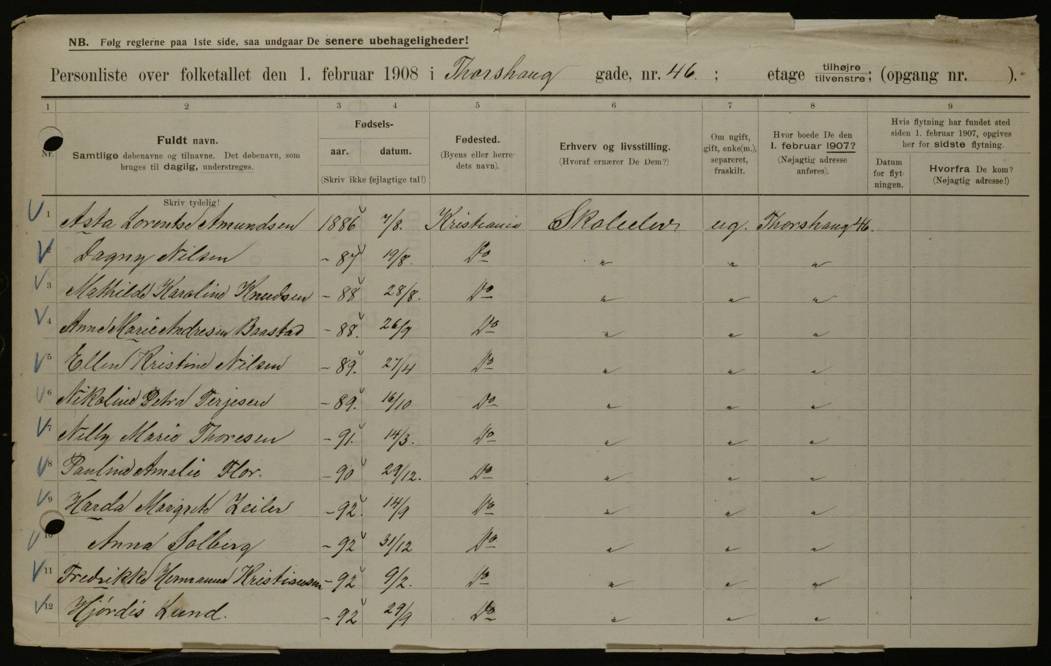 OBA, Municipal Census 1908 for Kristiania, 1908, p. 103513