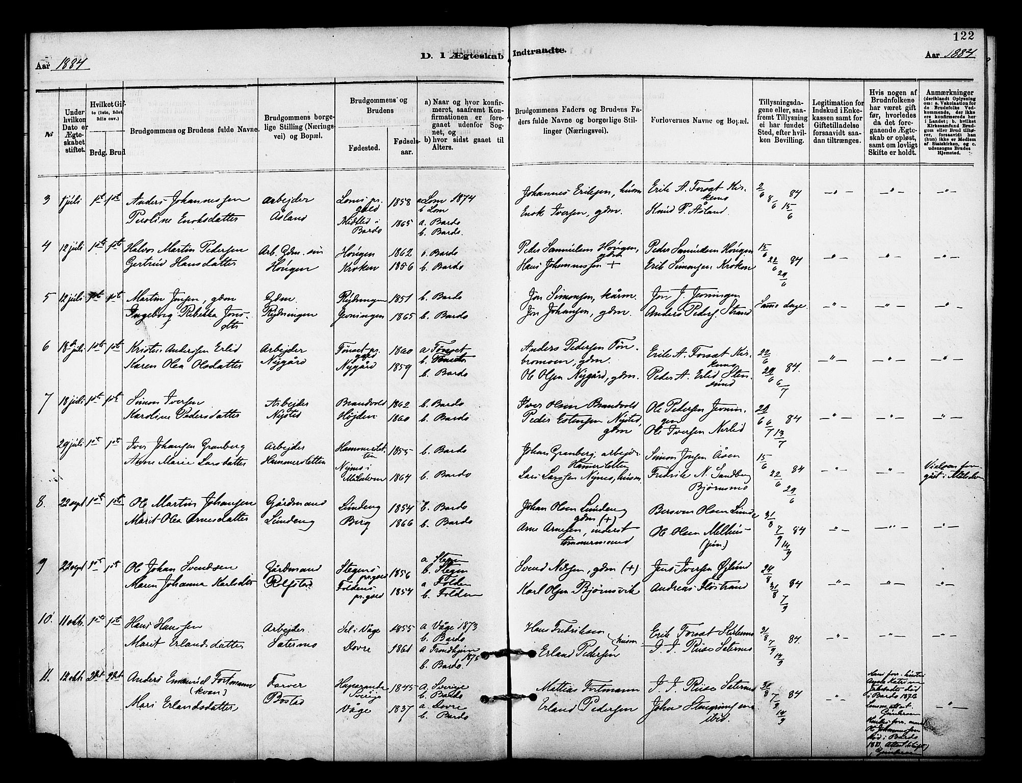Målselv sokneprestembete, SATØ/S-1311/G/Ga/Gaa/L0009kirke: Parish register (official) no. 9, 1878-1889, p. 122