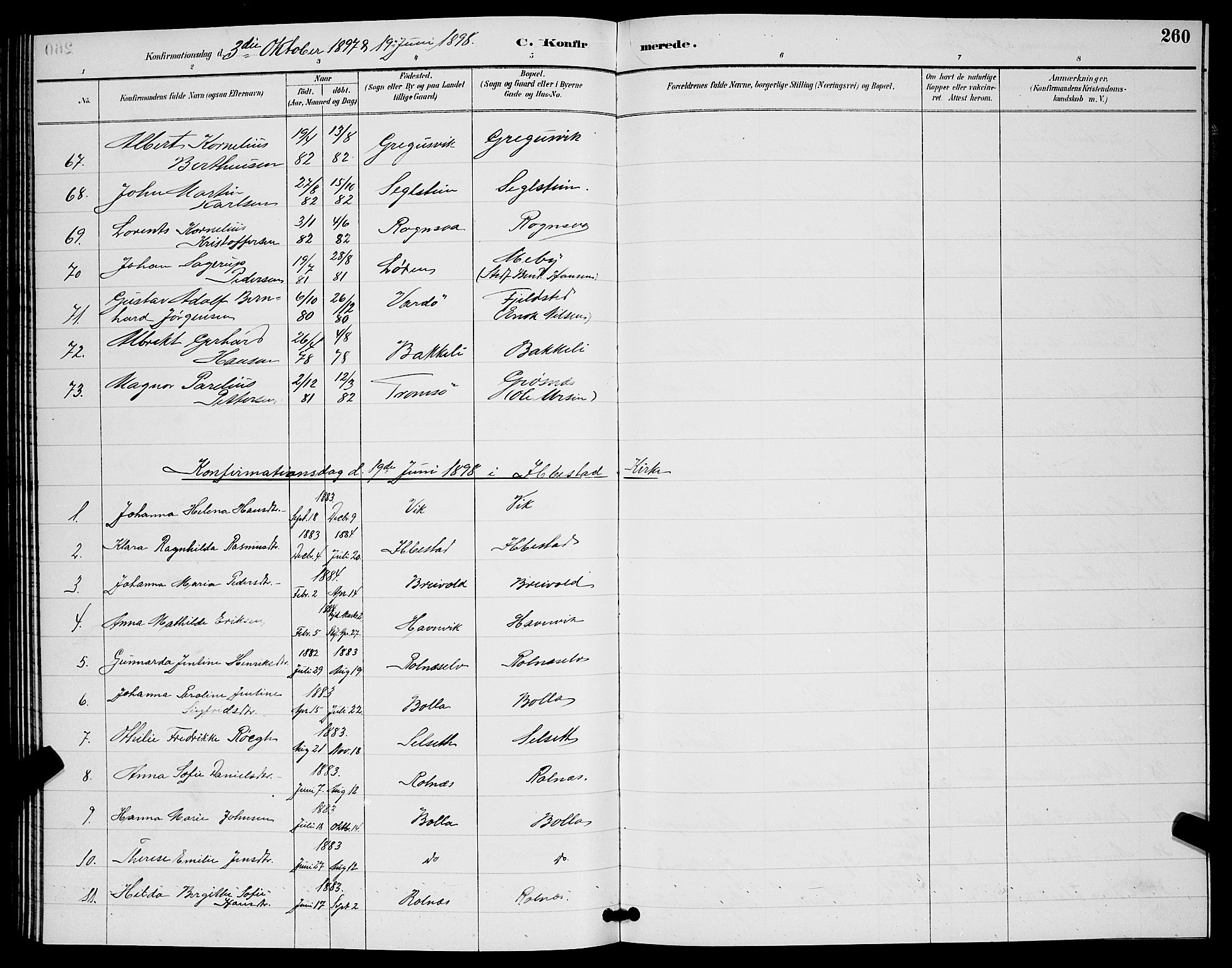 Ibestad sokneprestembete, SATØ/S-0077/H/Ha/Hab/L0008klokker: Parish register (copy) no. 8, 1890-1903, p. 260