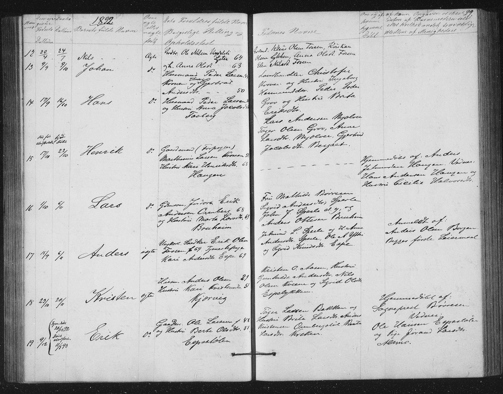 Jostedal sokneprestembete, SAB/A-80601/H/Hab/Haba/L0001: Parish register (copy) no. A 1, 1861-1906, p. 99