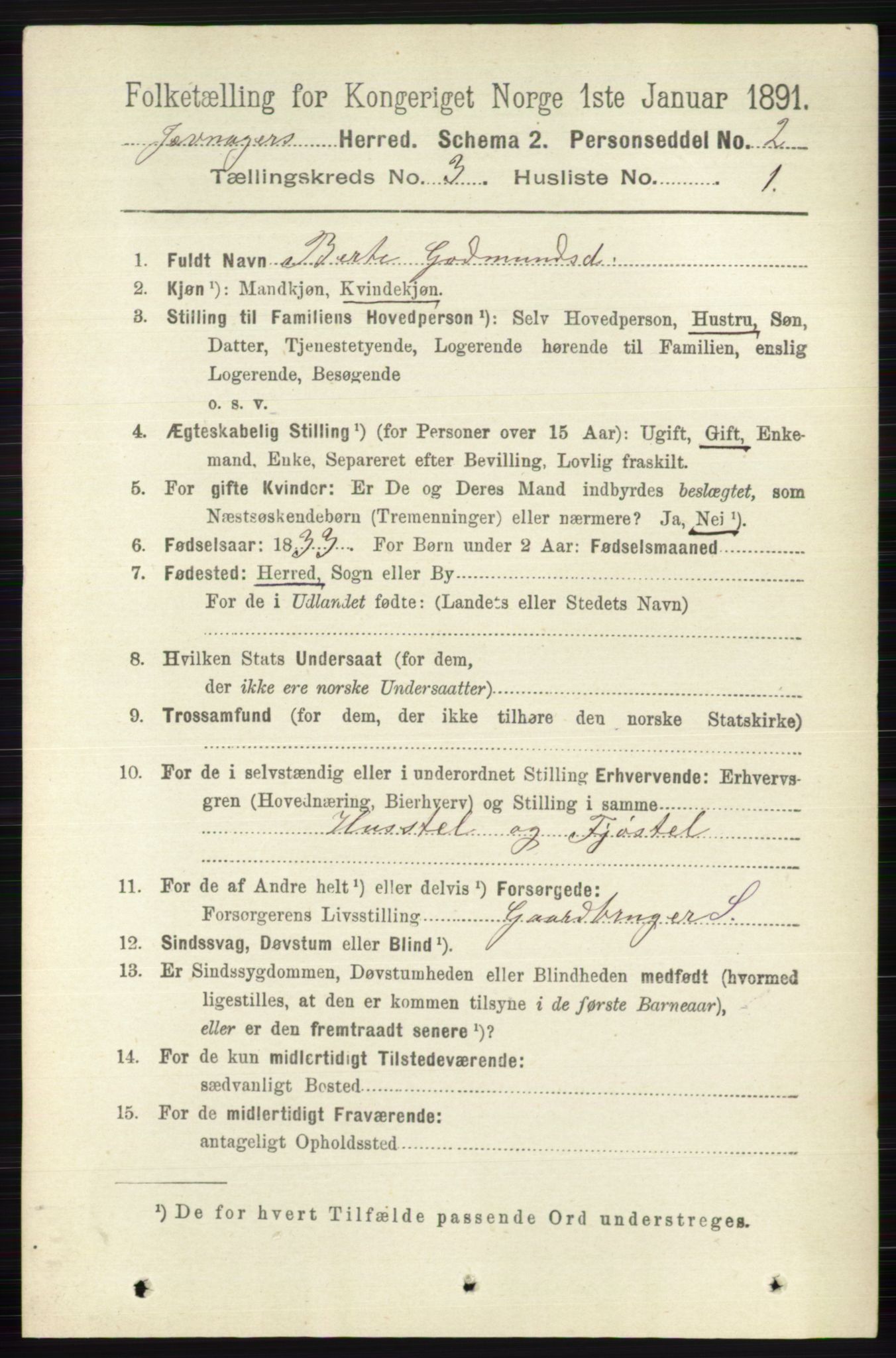 RA, 1891 census for 0532 Jevnaker, 1891, p. 1164