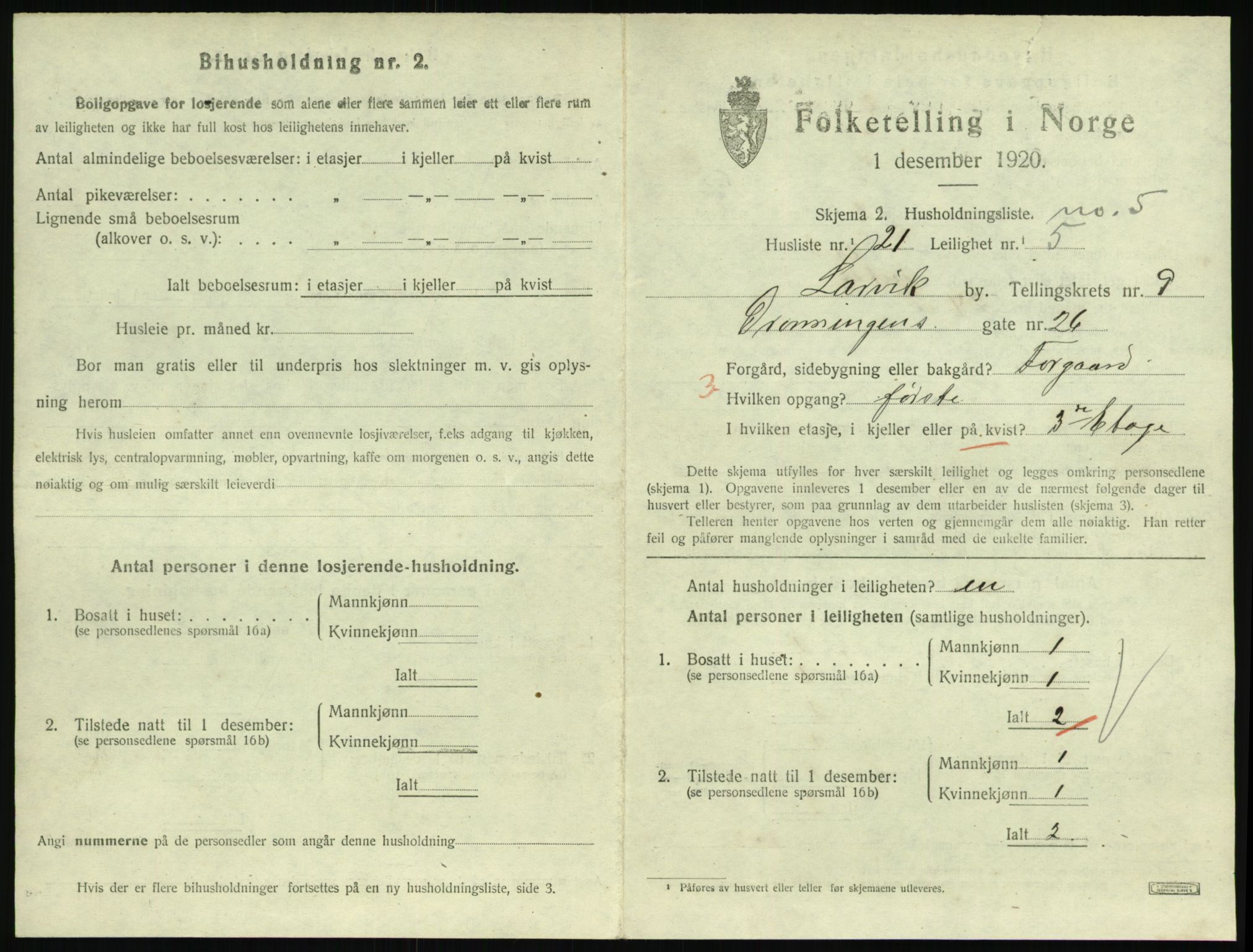 SAKO, 1920 census for Larvik, 1920, p. 7072