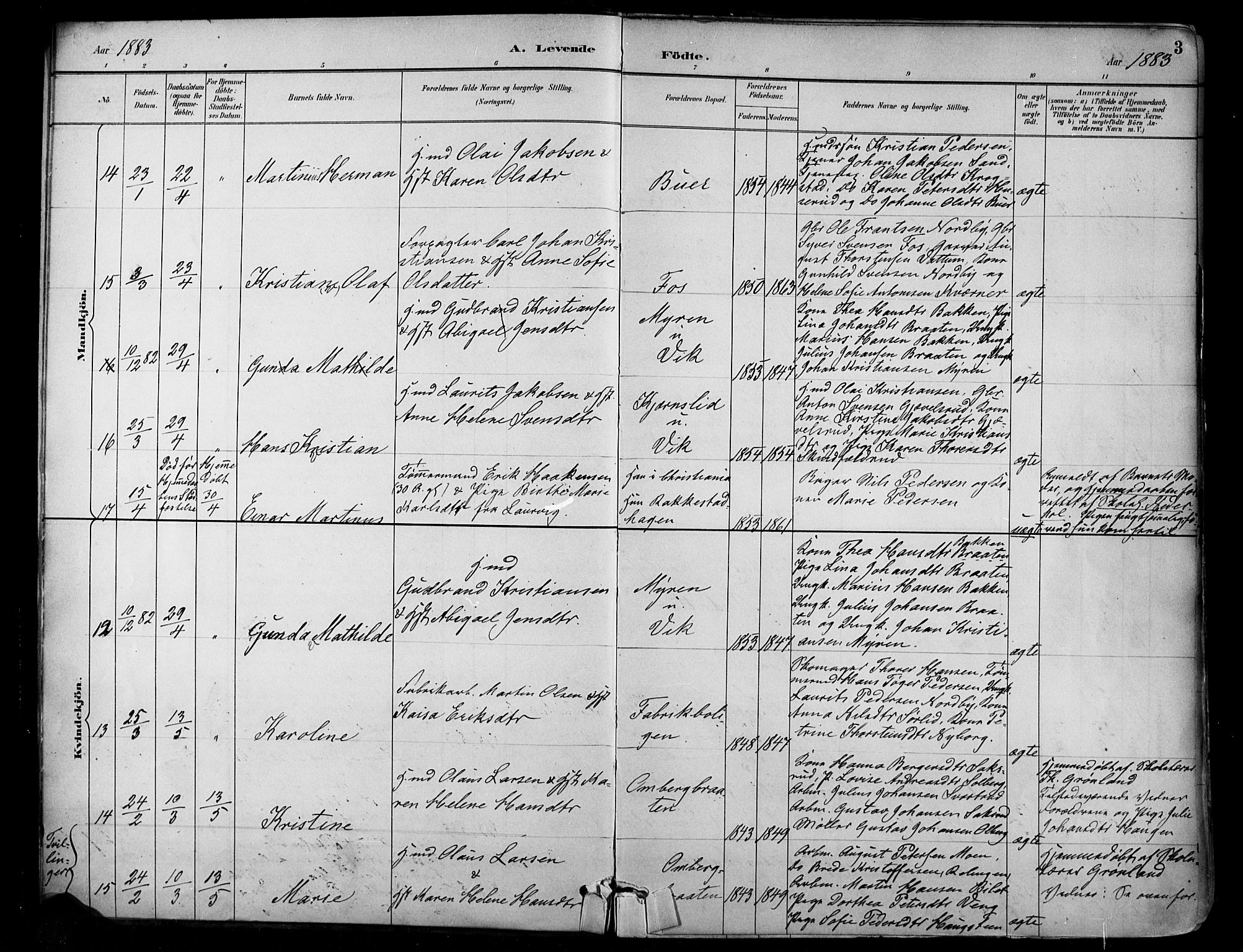 Enebakk prestekontor Kirkebøker, SAO/A-10171c/F/Fa/L0016: Parish register (official) no. I 16, 1883-1898, p. 3