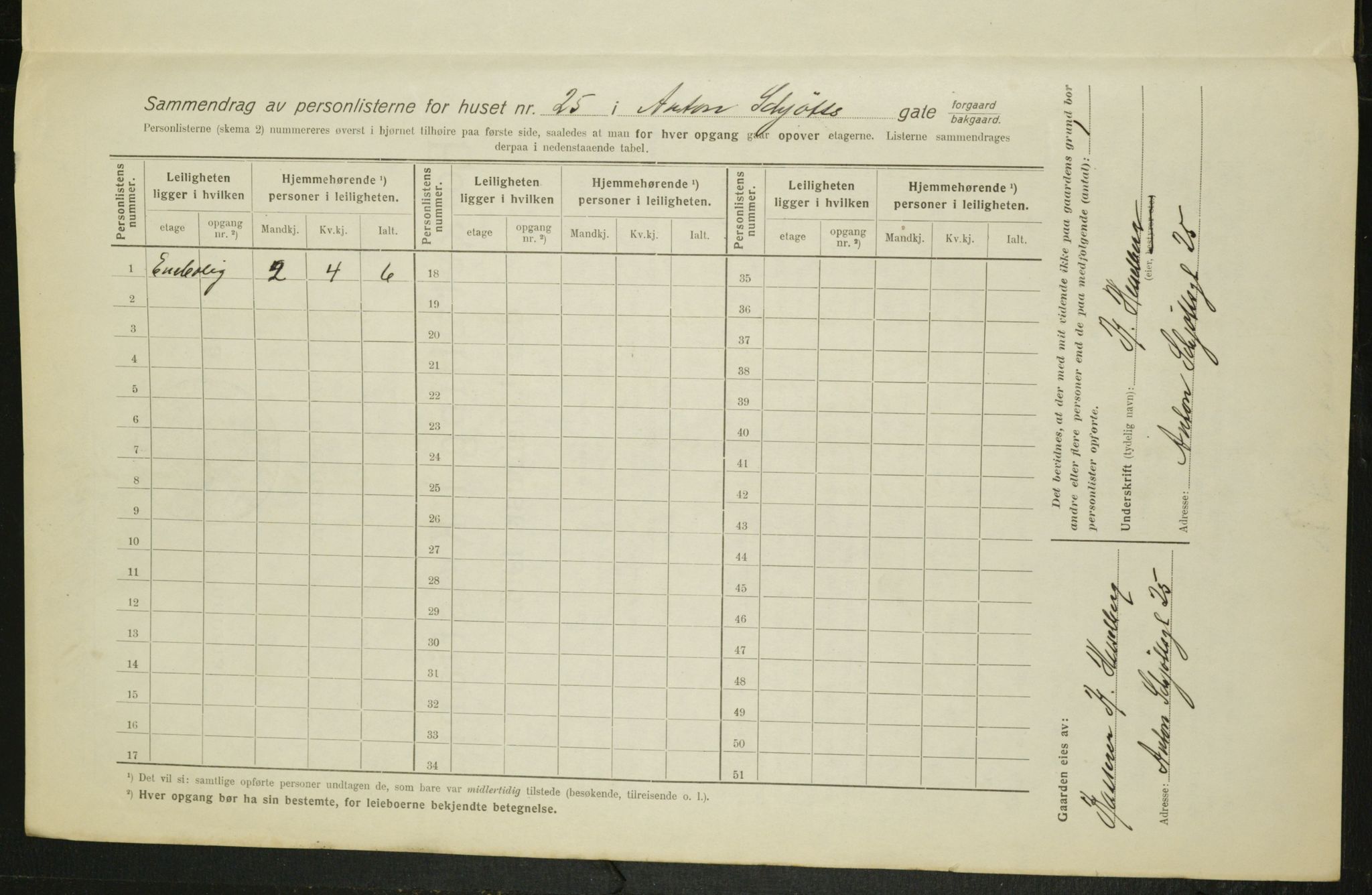 OBA, Municipal Census 1916 for Kristiania, 1916, p. 1375