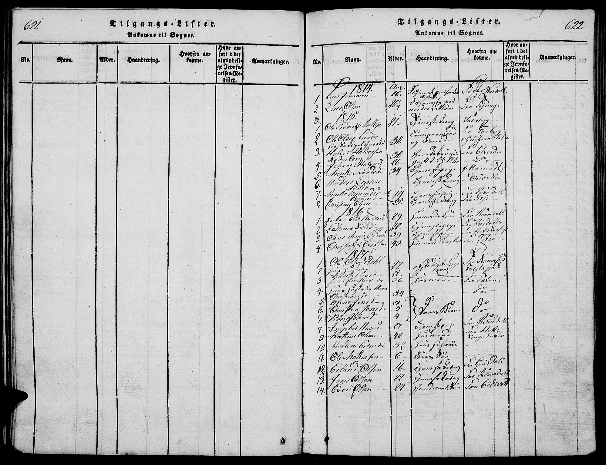 Stange prestekontor, SAH/PREST-002/K/L0008: Parish register (official) no. 8, 1814-1825, p. 621-622