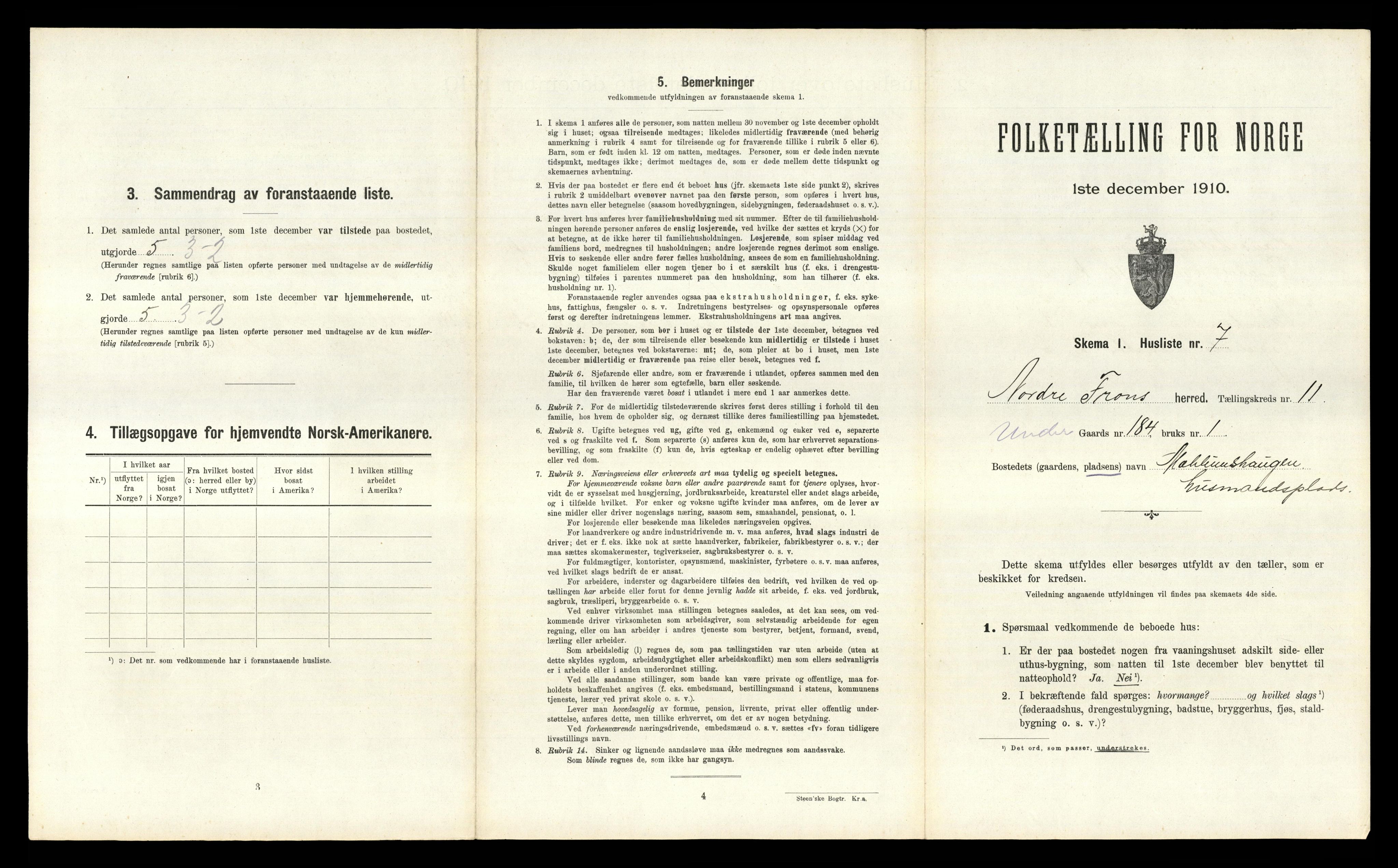 RA, 1910 census for Nord-Fron, 1910, p. 1382