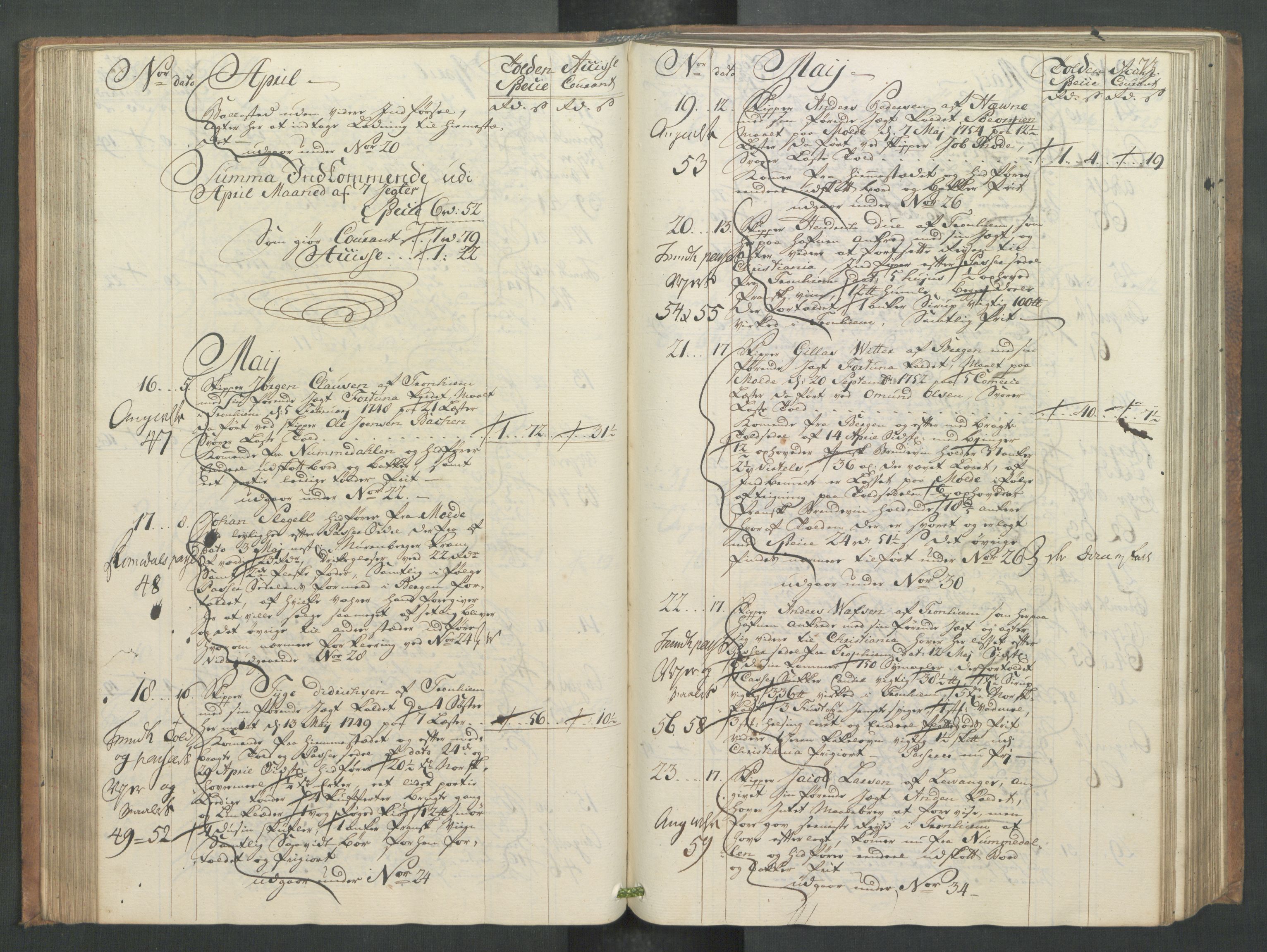 Generaltollkammeret, tollregnskaper, AV/RA-EA-5490/R32/L0013/0001: Tollregnskaper Kristiansund / Hovedtollbok, 1756, p. 72b-73a