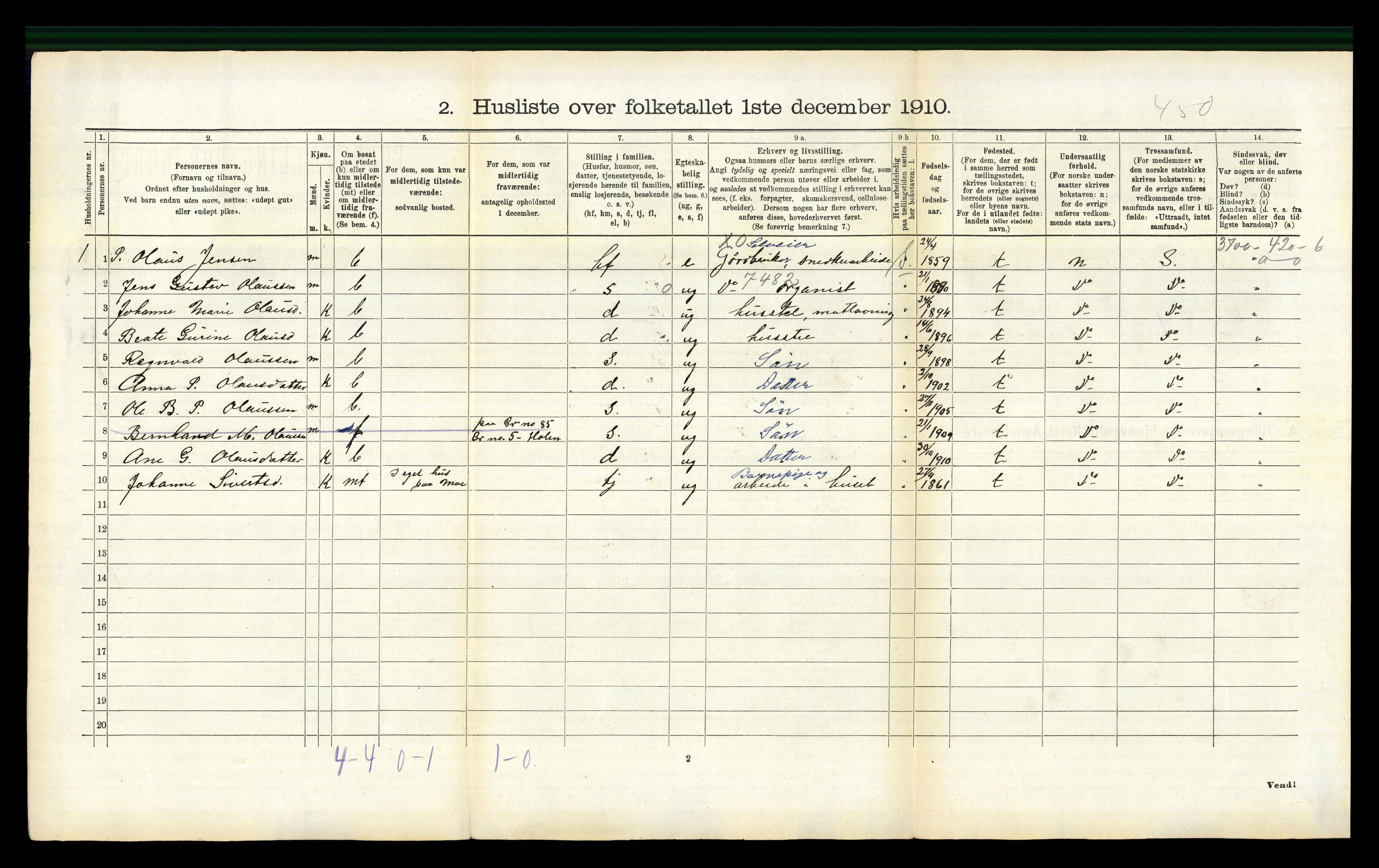 RA, 1910 census for Stordal, 1910, p. 191