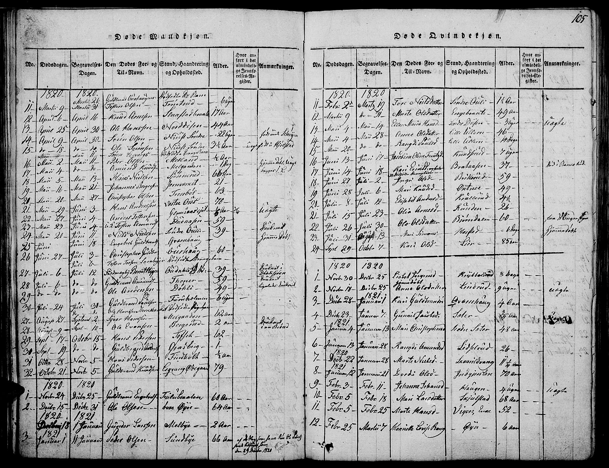 Strøm-Odalen prestekontor, AV/SAH-PREST-028/H/Ha/Haa/L0006: Parish register (official) no. 6, 1814-1850, p. 105