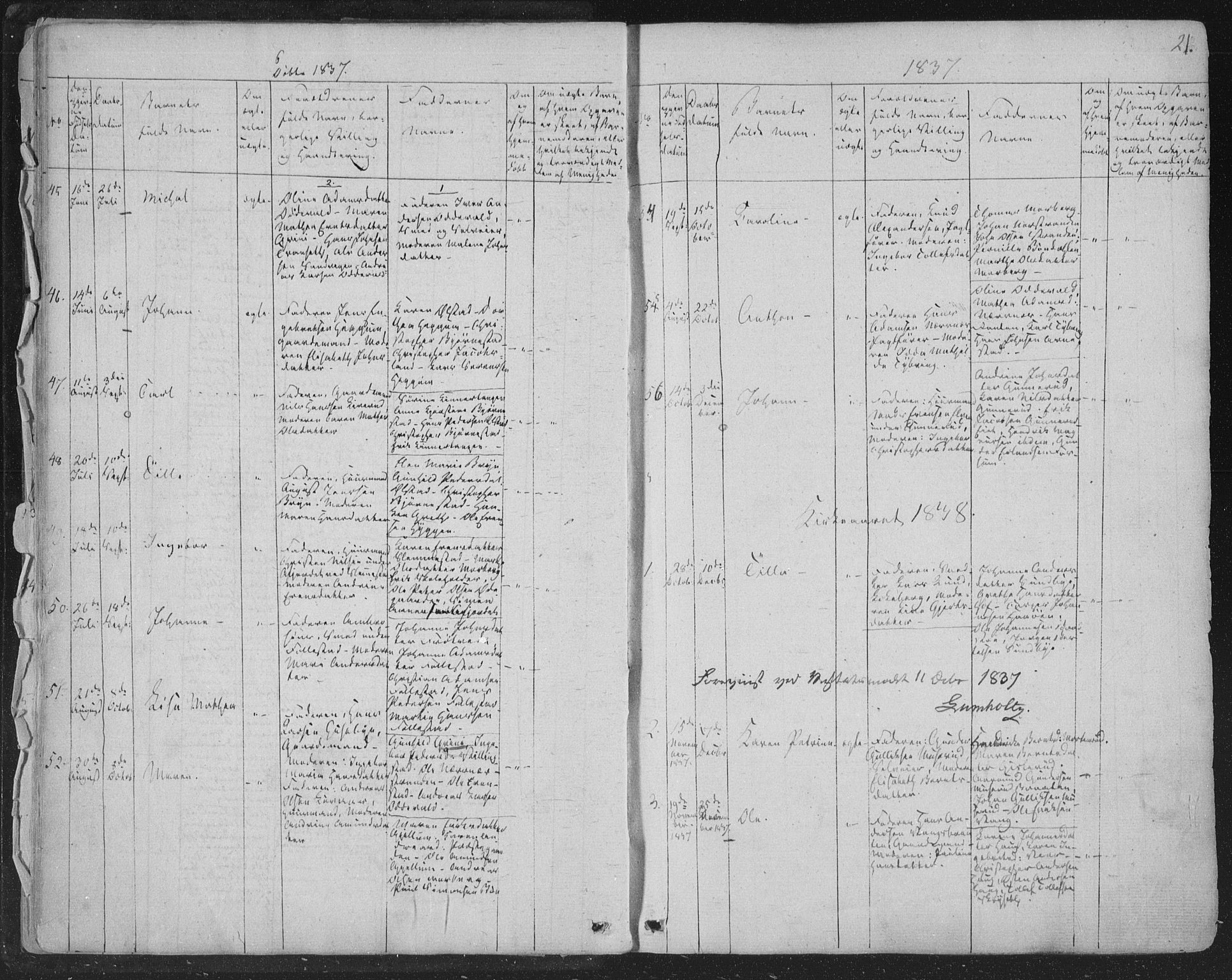 Røyken kirkebøker, SAKO/A-241/F/Fa/L0005: Parish register (official) no. 5, 1833-1856, p. 21