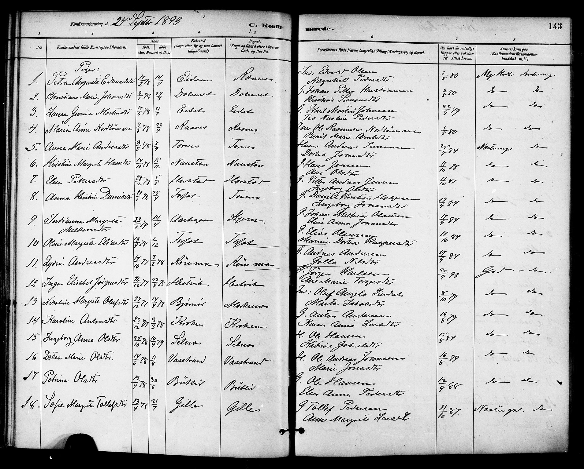 Ministerialprotokoller, klokkerbøker og fødselsregistre - Sør-Trøndelag, SAT/A-1456/655/L0680: Parish register (official) no. 655A09, 1880-1894, p. 143