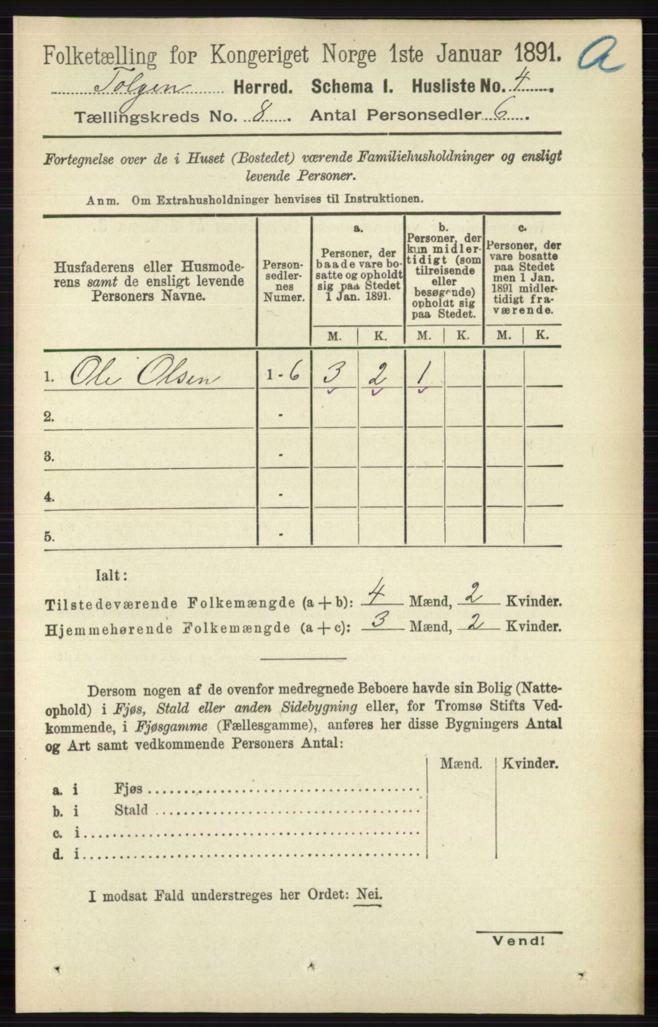 RA, 1891 census for 0436 Tolga, 1891, p. 2340