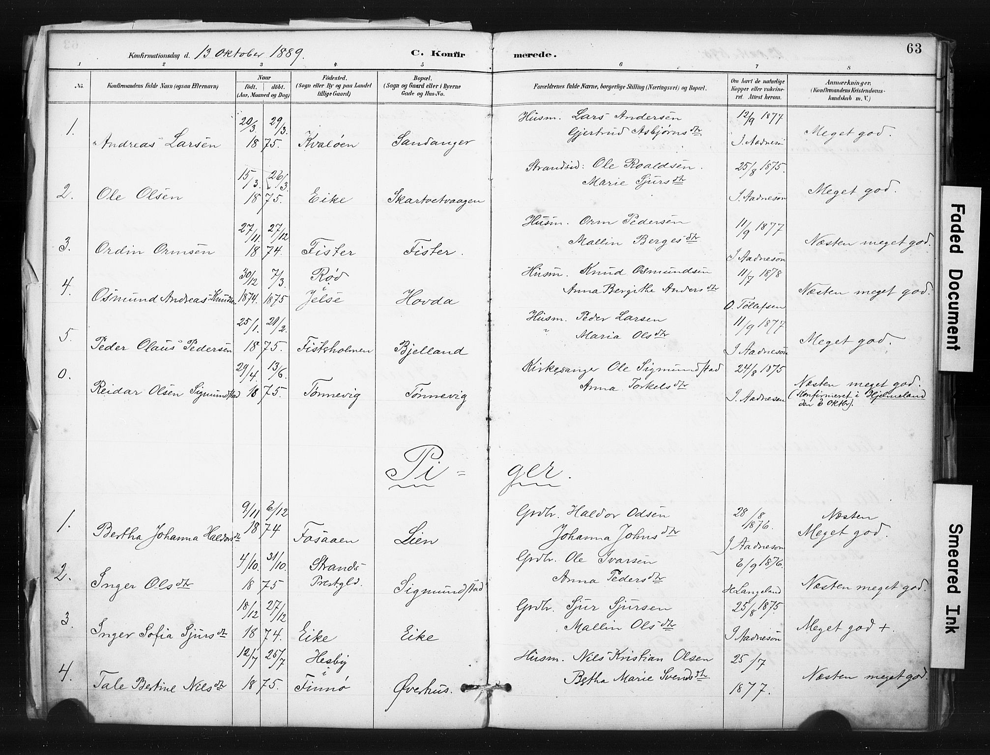 Hjelmeland sokneprestkontor, AV/SAST-A-101843/01/IV/L0015: Parish register (official) no. A 15, 1887-1910, p. 63