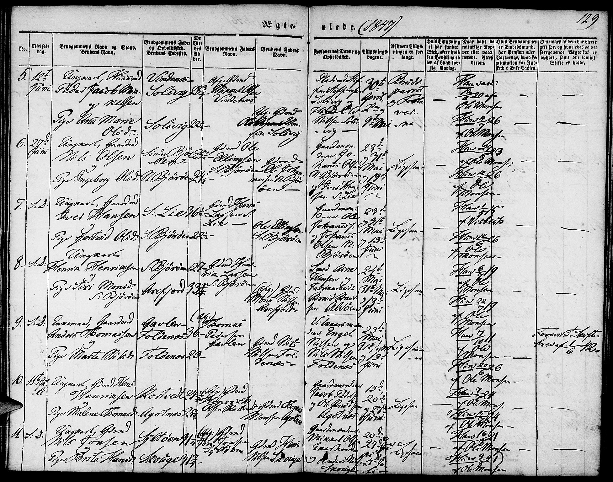 Fjell sokneprestembete, SAB/A-75301/H/Haa: Parish register (official) no. A 1, 1835-1850, p. 129