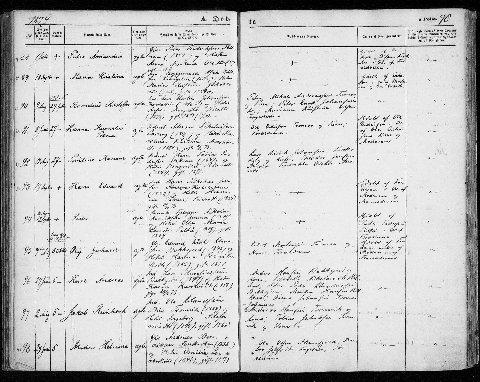 Tromsøysund sokneprestkontor, AV/SATØ-S-1304/G/Ga/L0002kirke: Parish register (official) no. 2, 1867-1875, p. 78