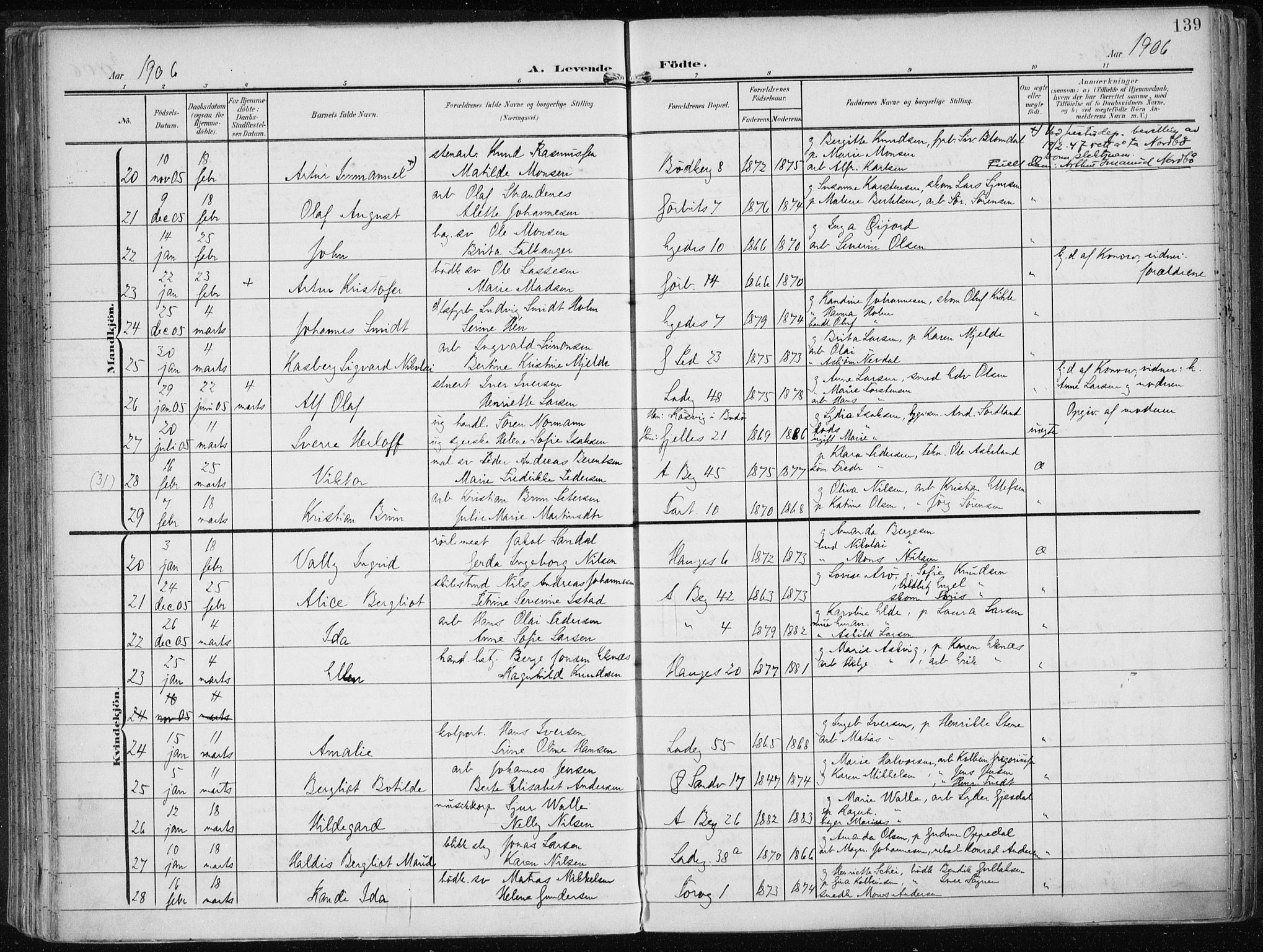 Sandviken Sokneprestembete, AV/SAB-A-77601/H/Ha/L0006: Parish register (official) no. B 3, 1901-1912, p. 139