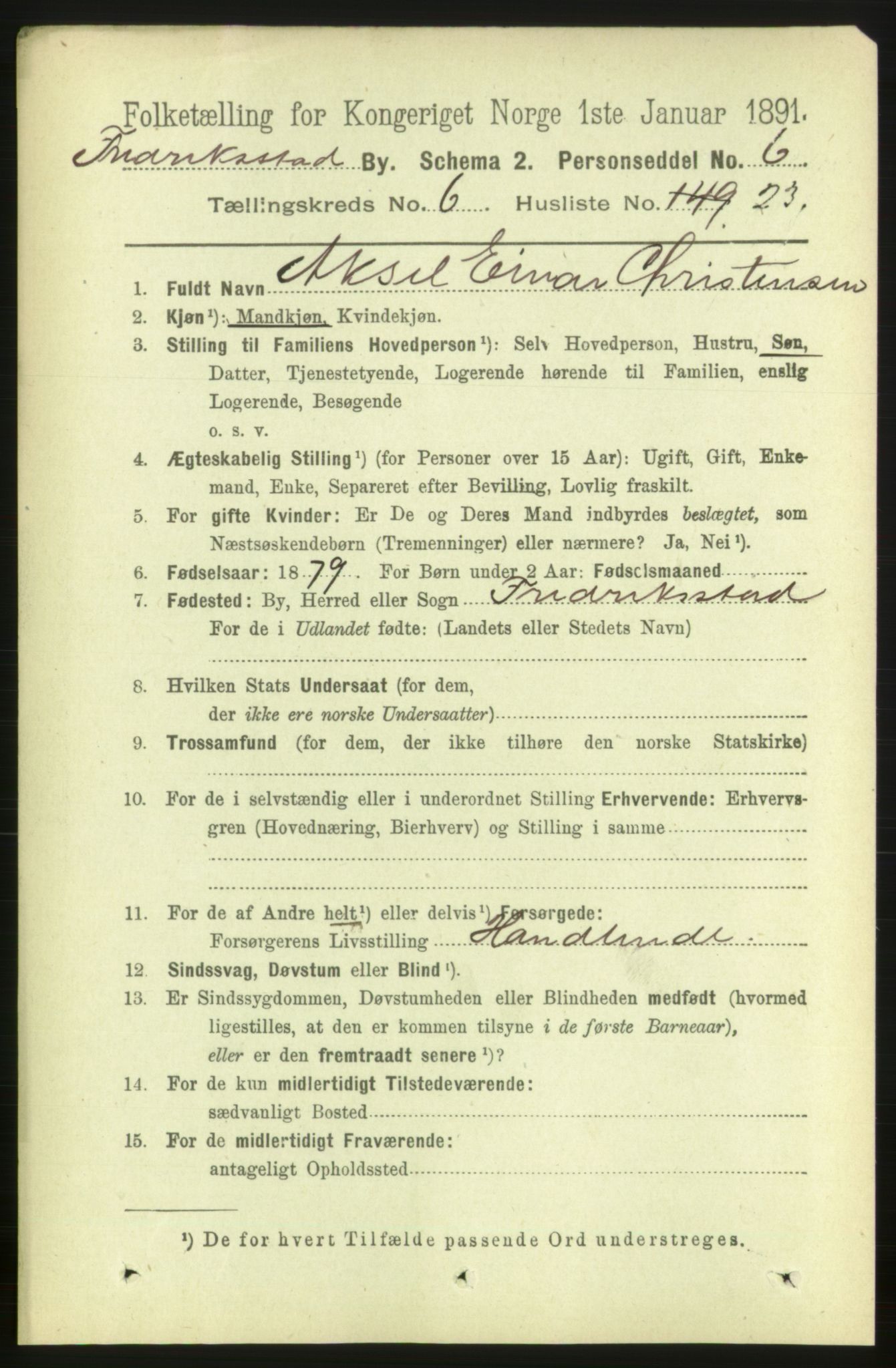 RA, 1891 census for 0103 Fredrikstad, 1891, p. 7842