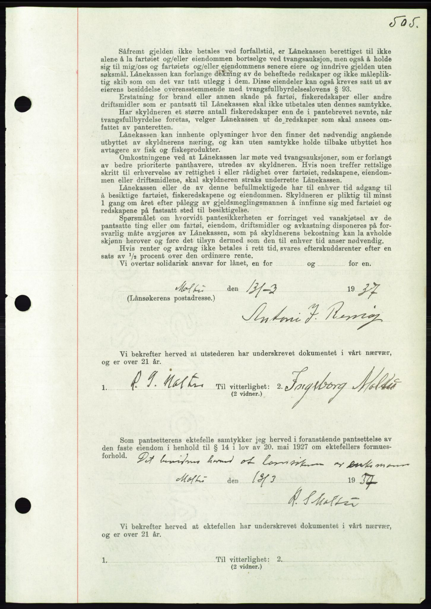 Søre Sunnmøre sorenskriveri, AV/SAT-A-4122/1/2/2C/L0062: Mortgage book no. 56, 1936-1937, Diary no: : 433/1937
