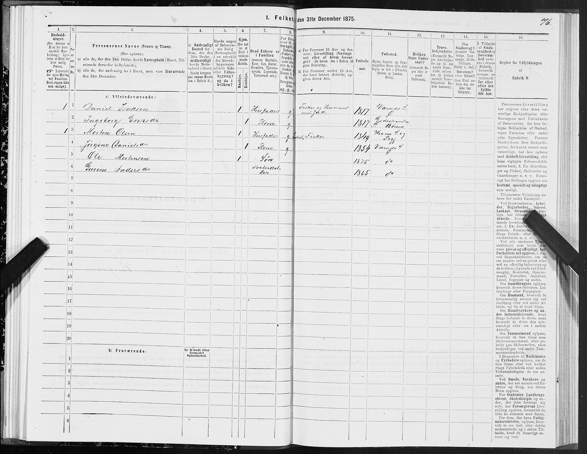 SAT, 1875 census for 1621P Ørland, 1875, p. 2076