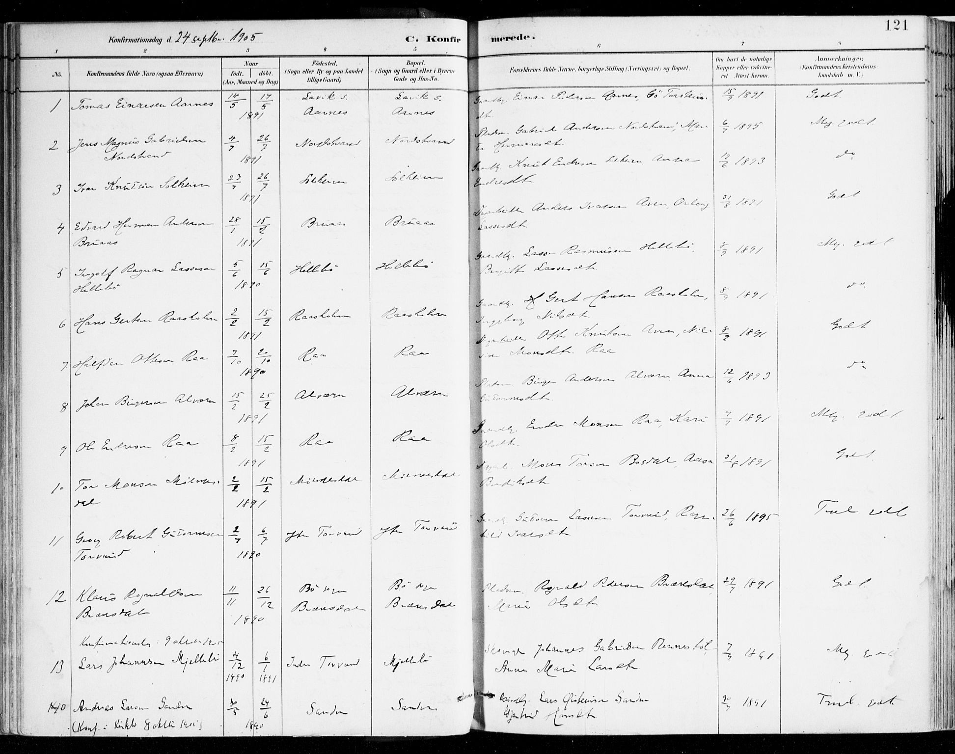 Lavik sokneprestembete, AV/SAB-A-80901: Parish register (official) no. B 1, 1882-1908, p. 121