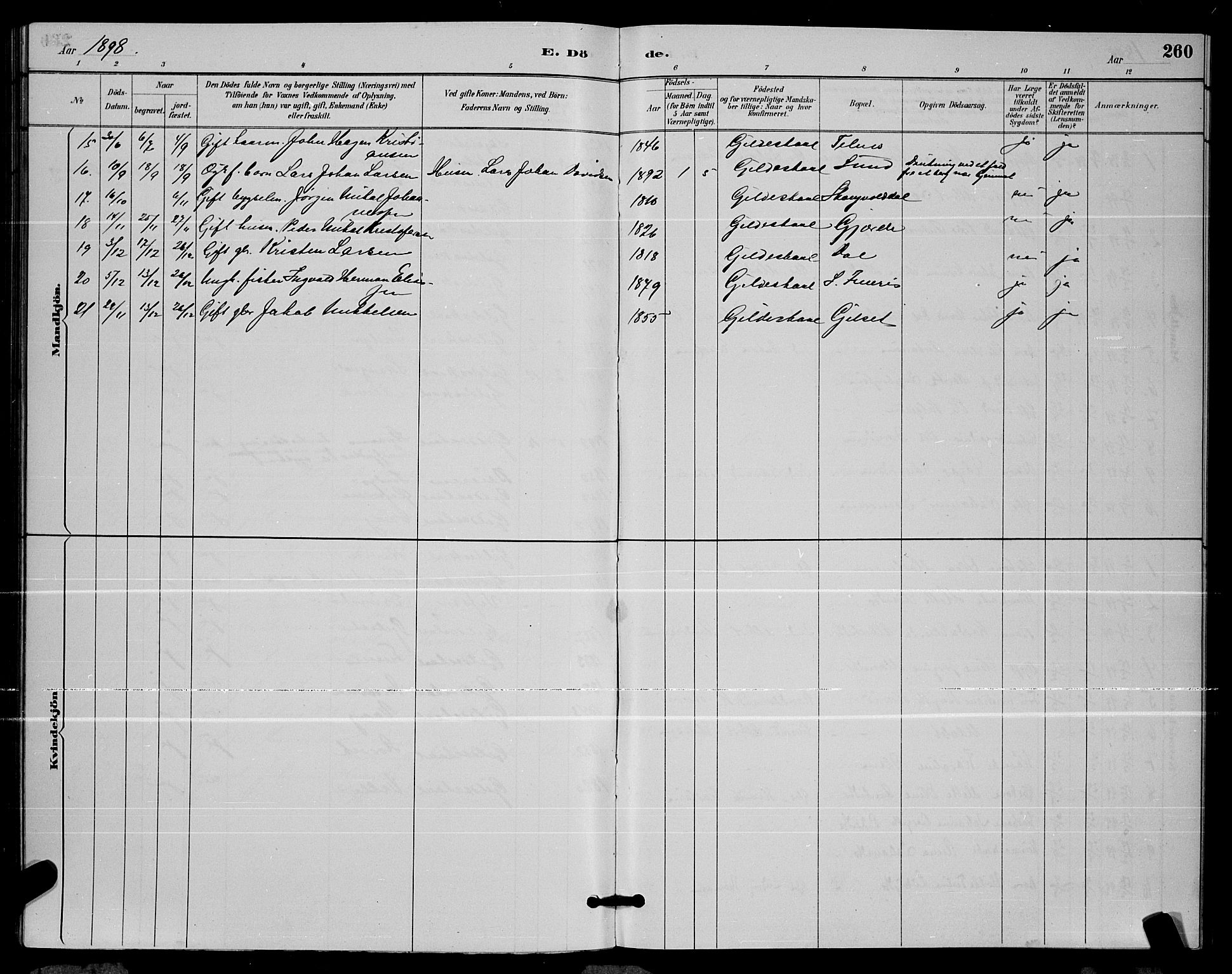 Ministerialprotokoller, klokkerbøker og fødselsregistre - Nordland, AV/SAT-A-1459/805/L0108: Parish register (copy) no. 805C04, 1885-1899, p. 260