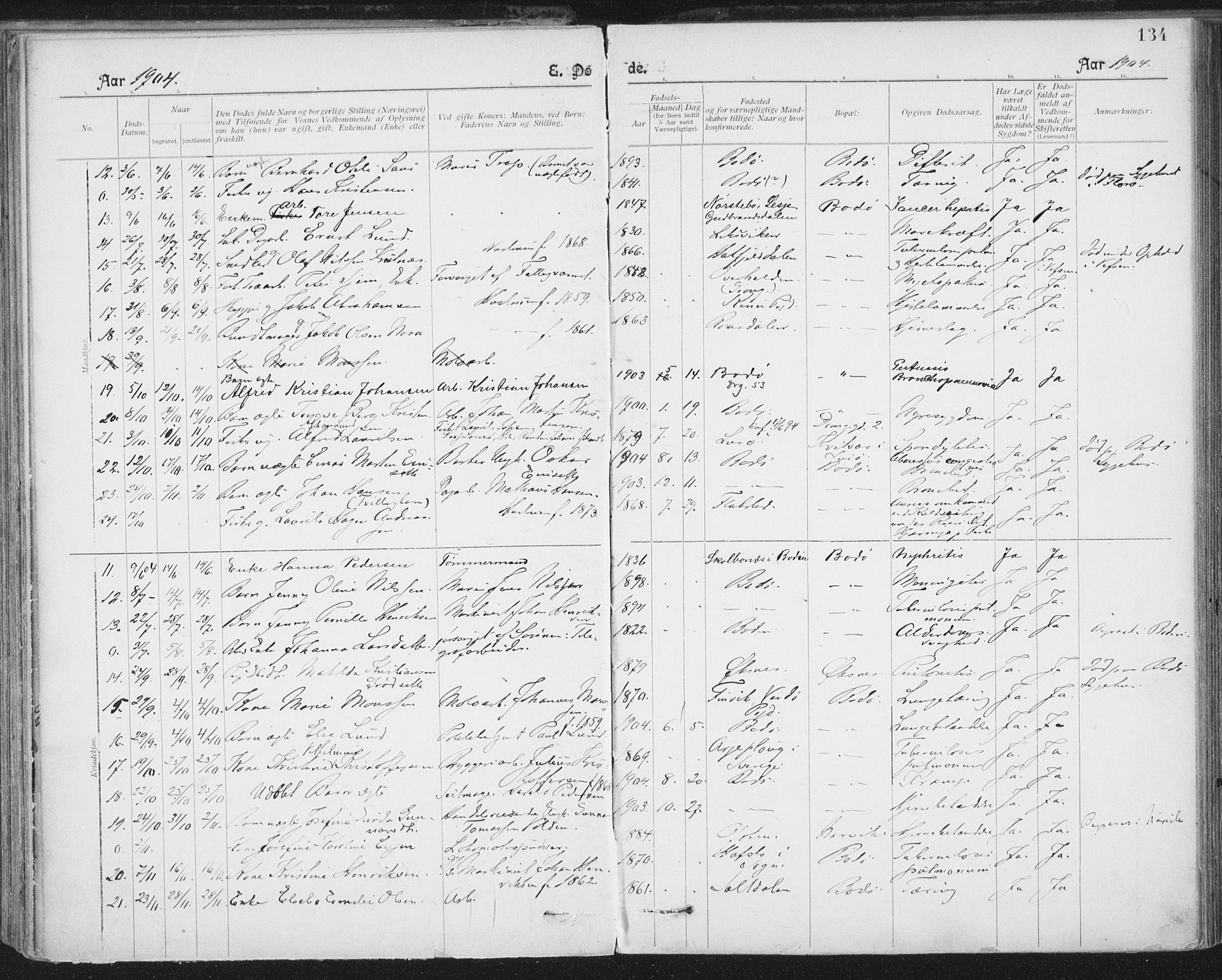 Ministerialprotokoller, klokkerbøker og fødselsregistre - Nordland, SAT/A-1459/801/L0012: Parish register (official) no. 801A12, 1900-1916, p. 134