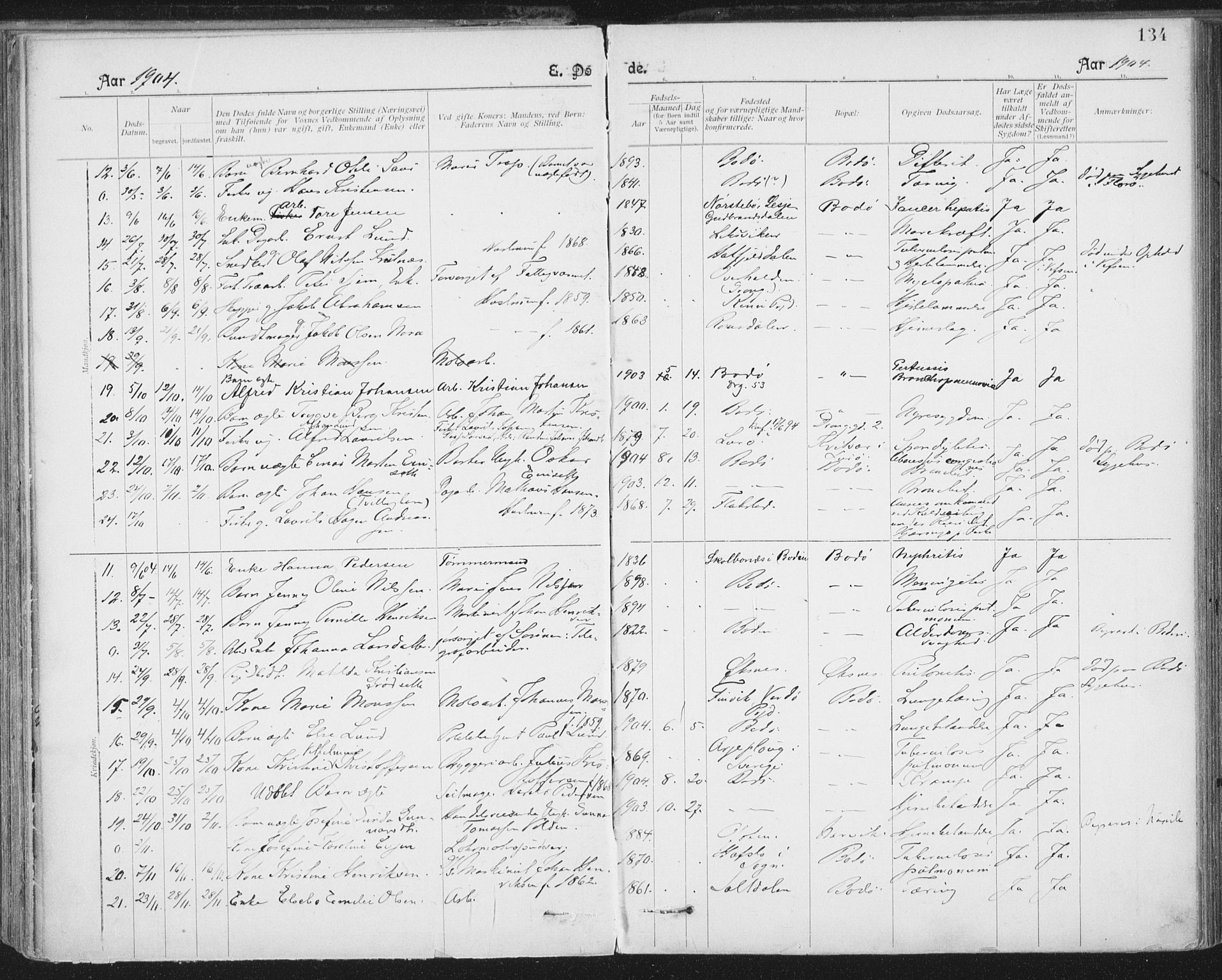 Ministerialprotokoller, klokkerbøker og fødselsregistre - Nordland, AV/SAT-A-1459/801/L0012: Parish register (official) no. 801A12, 1900-1916, p. 134