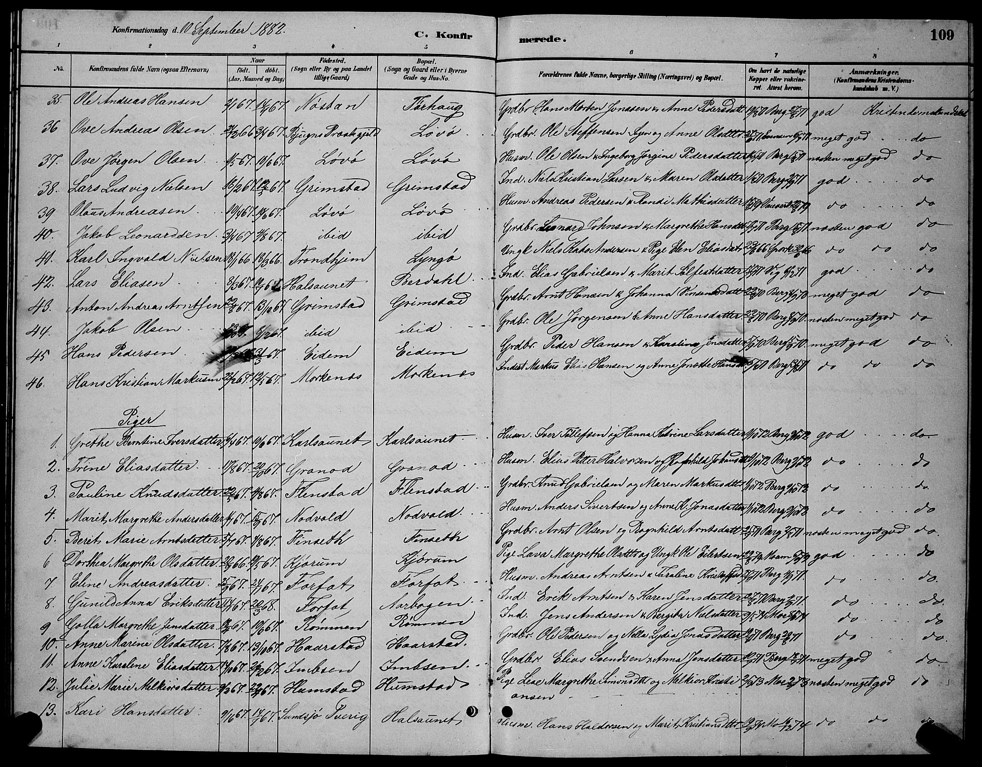 Ministerialprotokoller, klokkerbøker og fødselsregistre - Sør-Trøndelag, AV/SAT-A-1456/655/L0687: Parish register (copy) no. 655C03, 1880-1898, p. 109