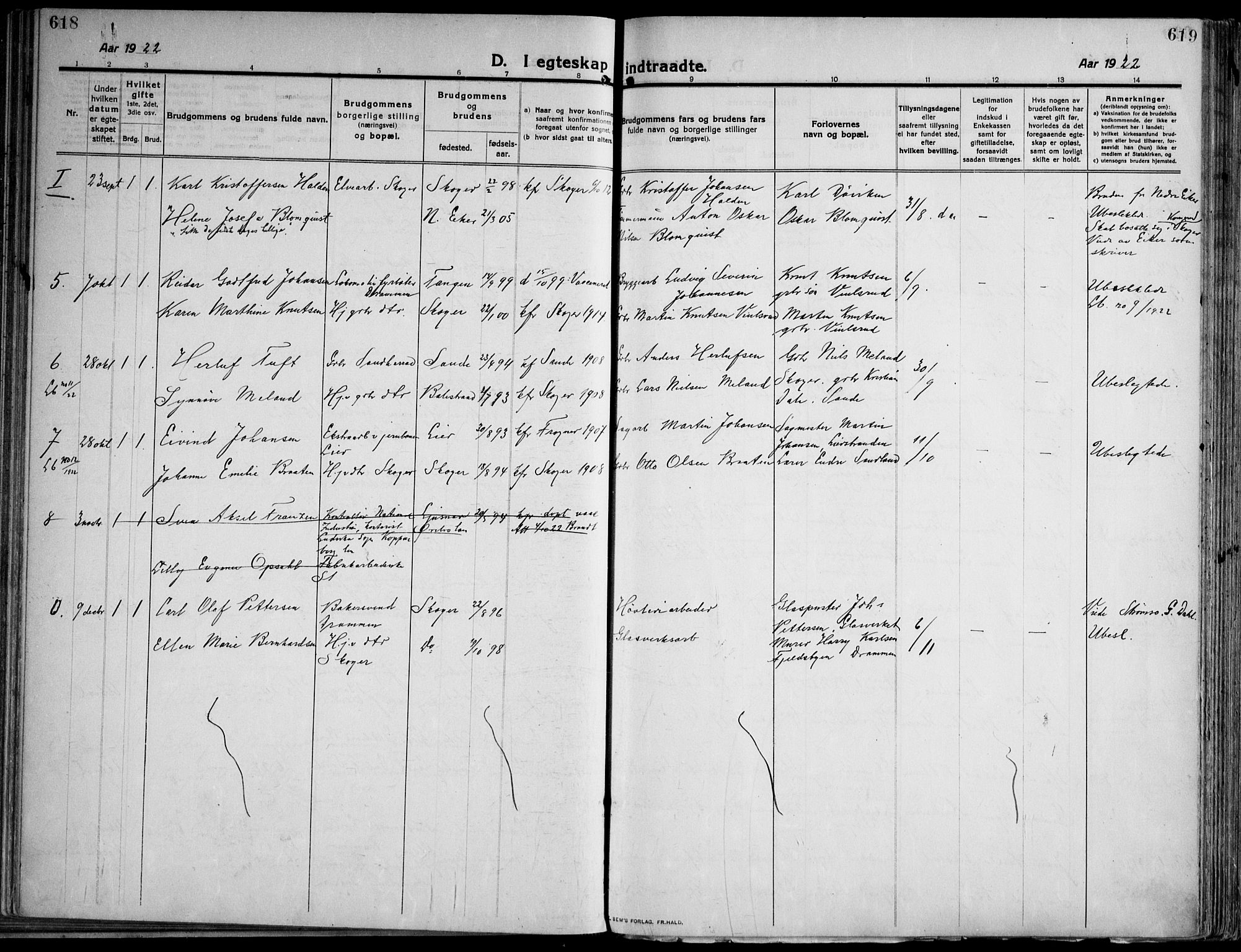 Skoger kirkebøker, AV/SAKO-A-59/F/Fa/L0007: Parish register (official) no. I 7, 1911-1936, p. 618-619