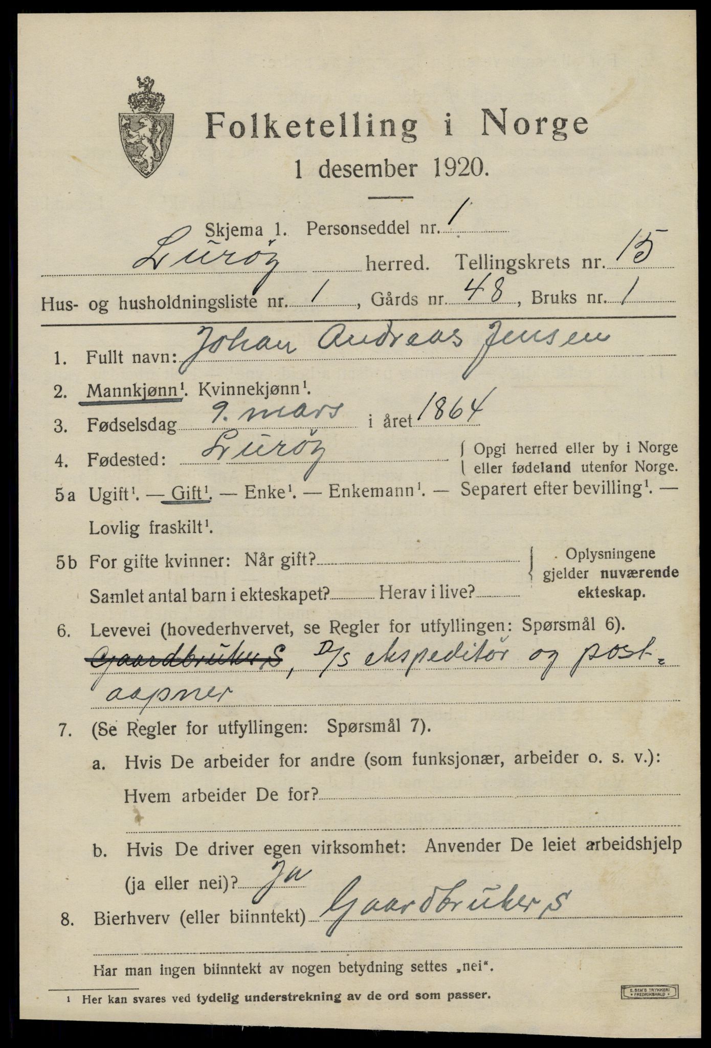 SAT, 1920 census for Lurøy, 1920, p. 5643