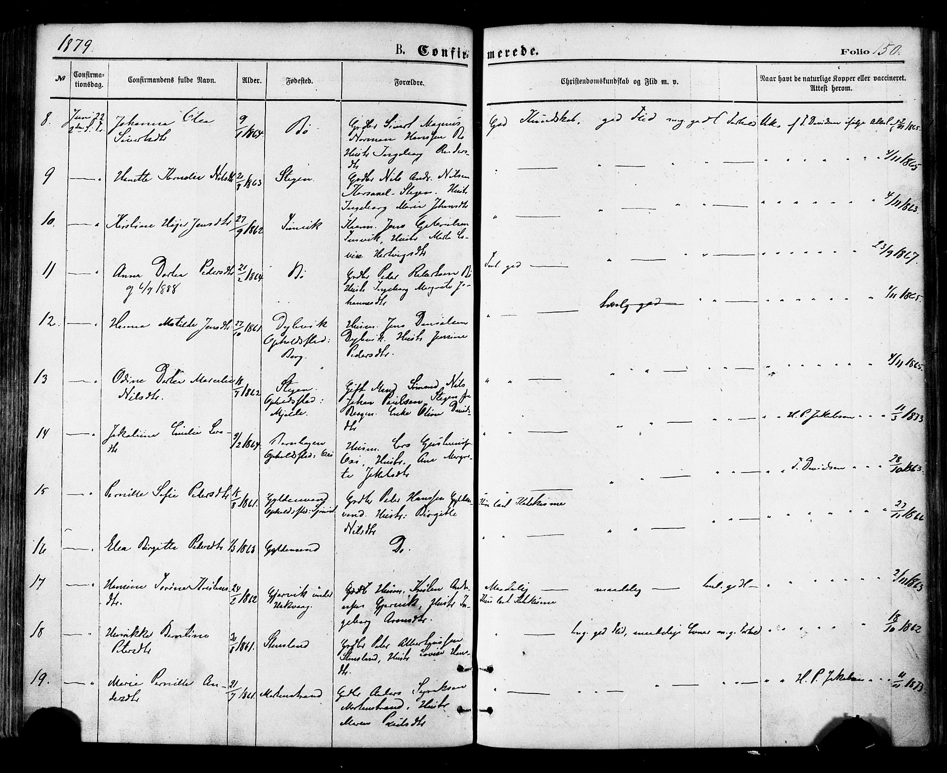 Ministerialprotokoller, klokkerbøker og fødselsregistre - Nordland, SAT/A-1459/855/L0802: Parish register (official) no. 855A10, 1875-1886, p. 150