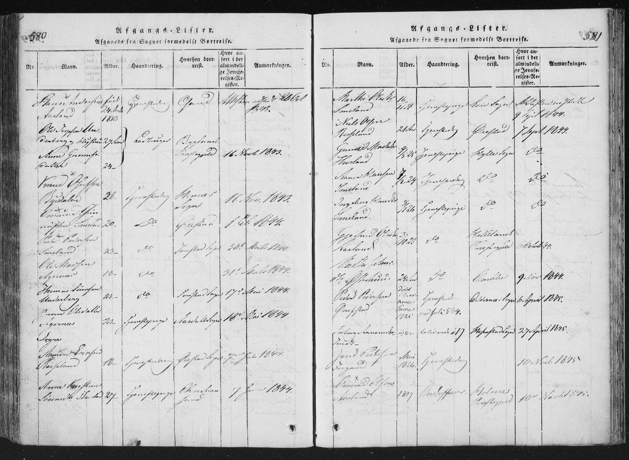 Åseral sokneprestkontor, SAK/1111-0051/F/Fa/L0001: Parish register (official) no. A 1, 1815-1853, p. 580-581